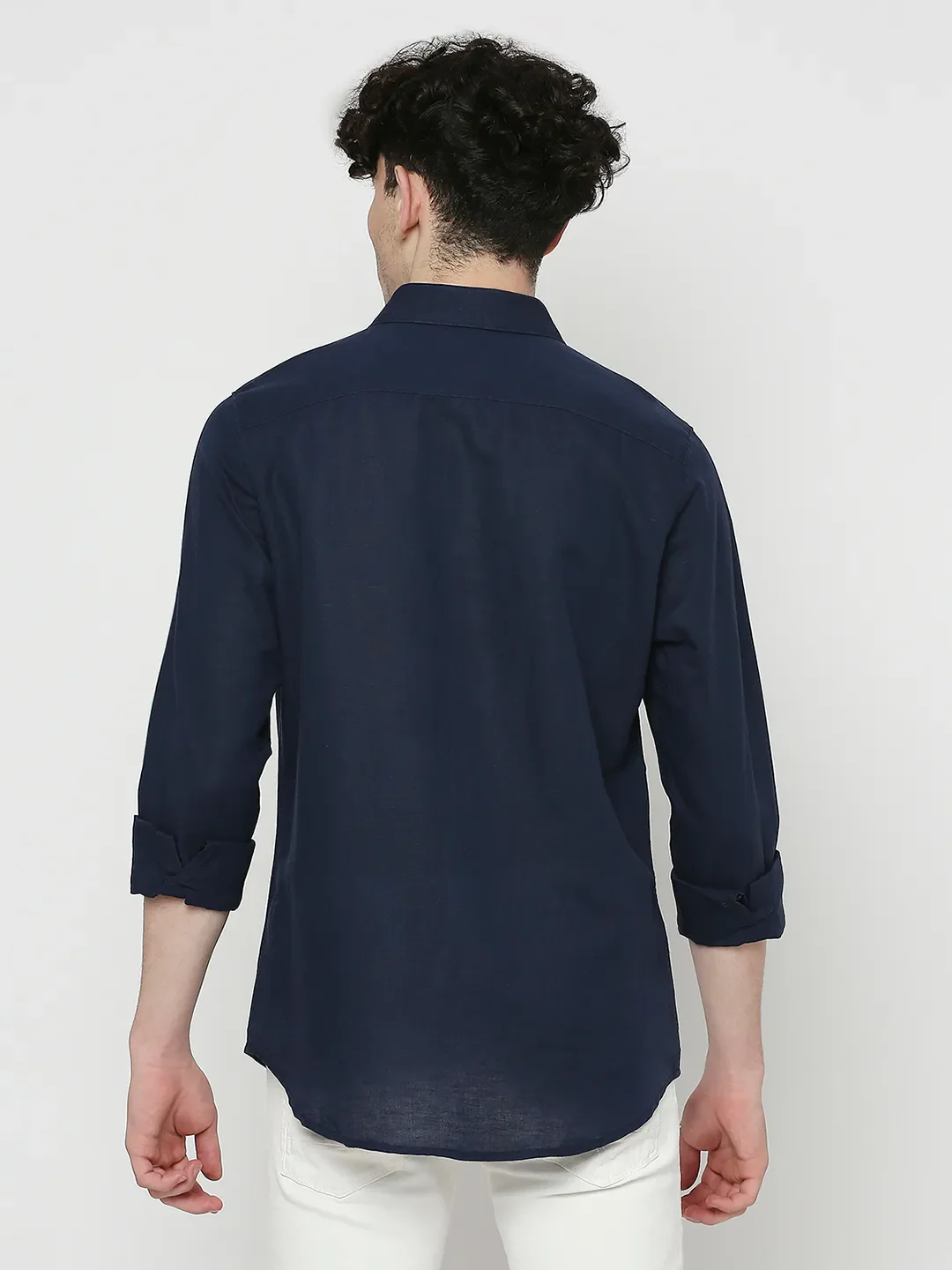 Navy Slim Fit Regular Collar Men's Shirt by Being Human Clothing - Image 4