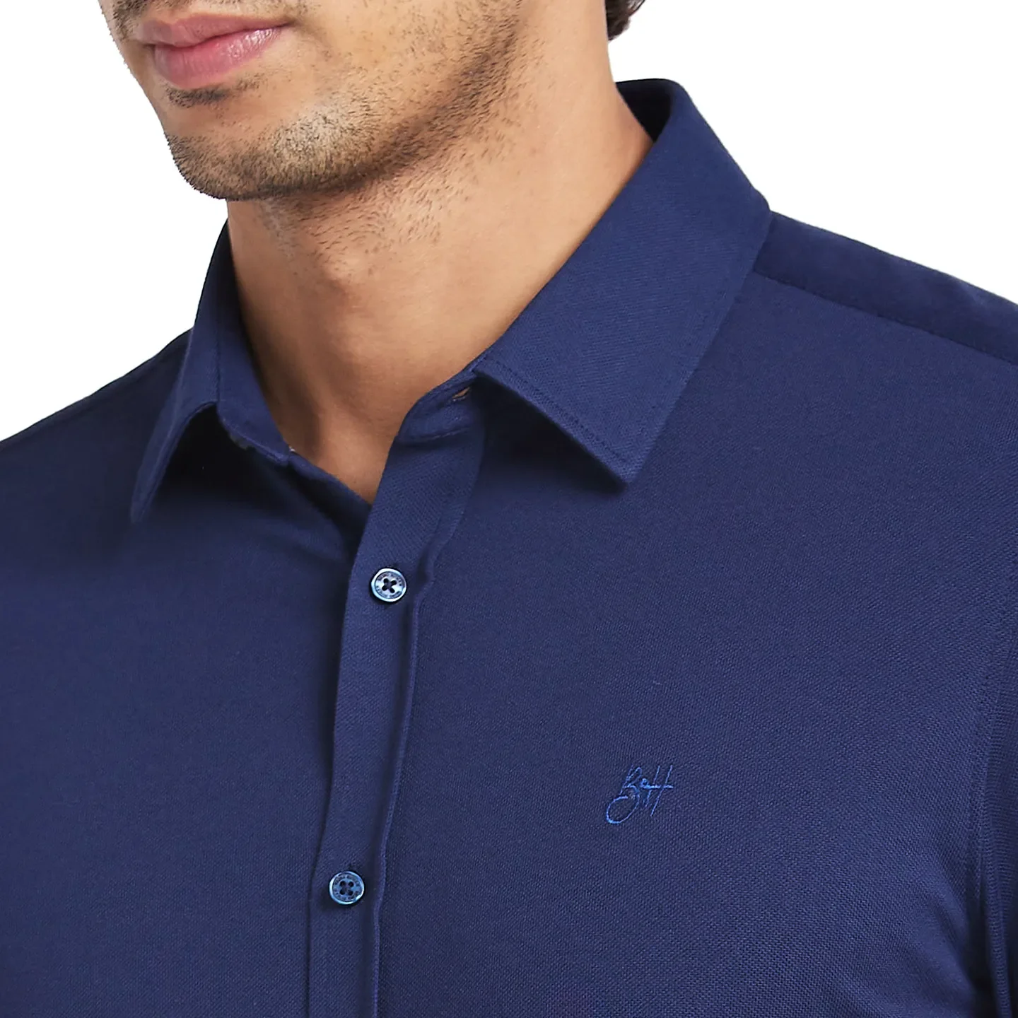 Blue Slim Straight Fit Regular Collar Long Sleeves Men's Shirt by Being Human Clothing - Image 5