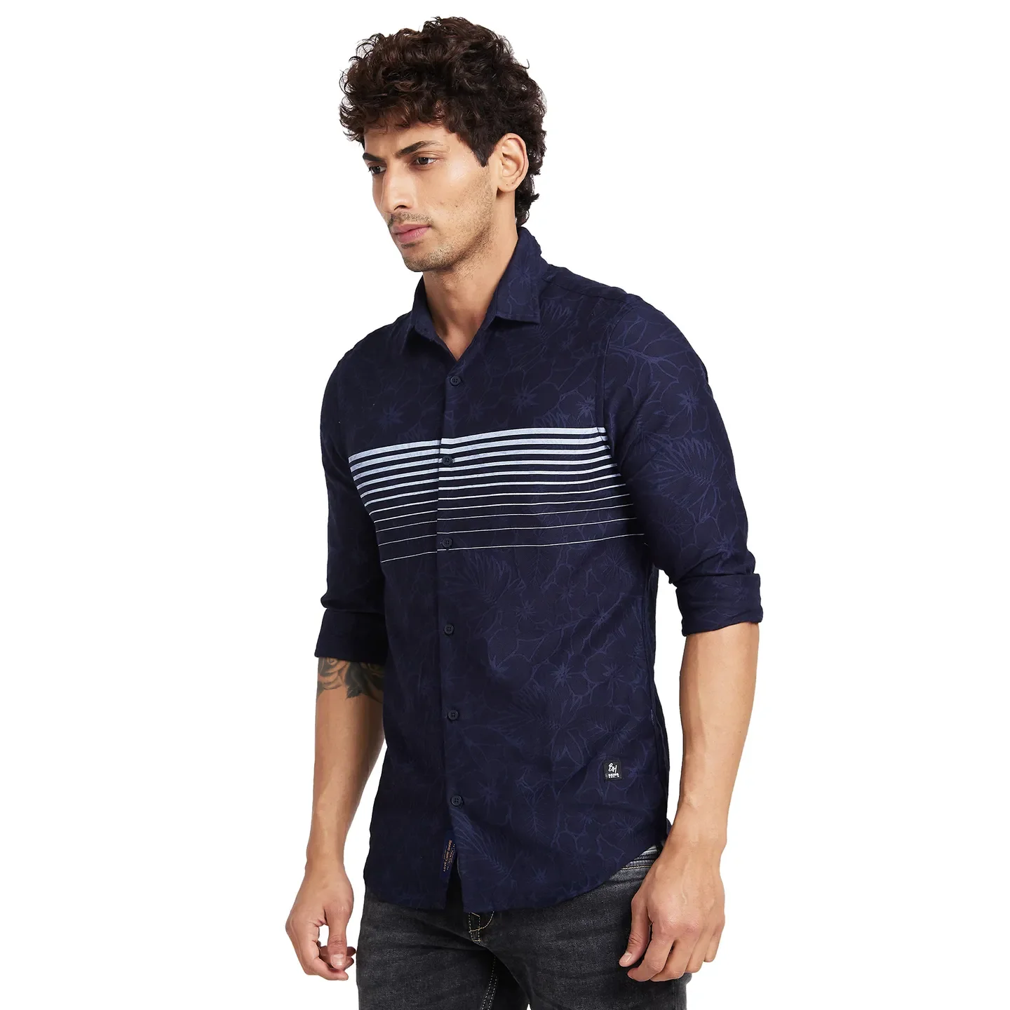 Blue Slim Straight Fit Regular Collar Long Sleeves Men's Shirt by Being Human Clothing - Image 3