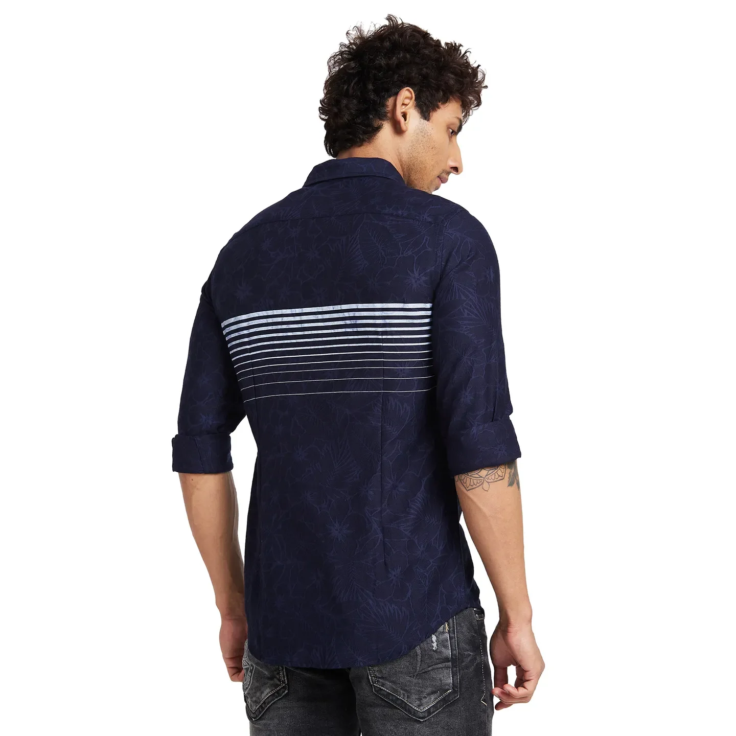 Blue Slim Straight Fit Regular Collar Long Sleeves Men's Shirt by Being Human Clothing - Image 4