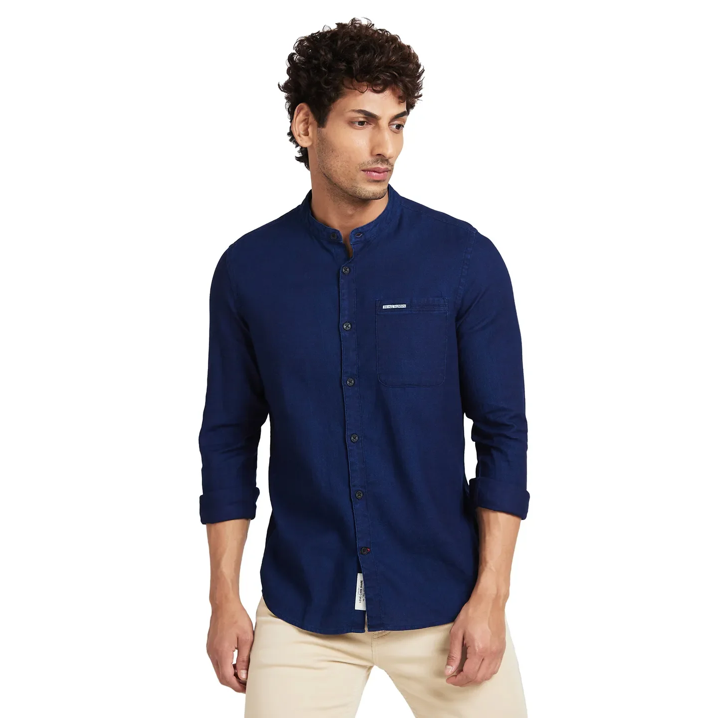 Navy Slim Fit Regular Collar Men's Shirt by Being Human Clothing