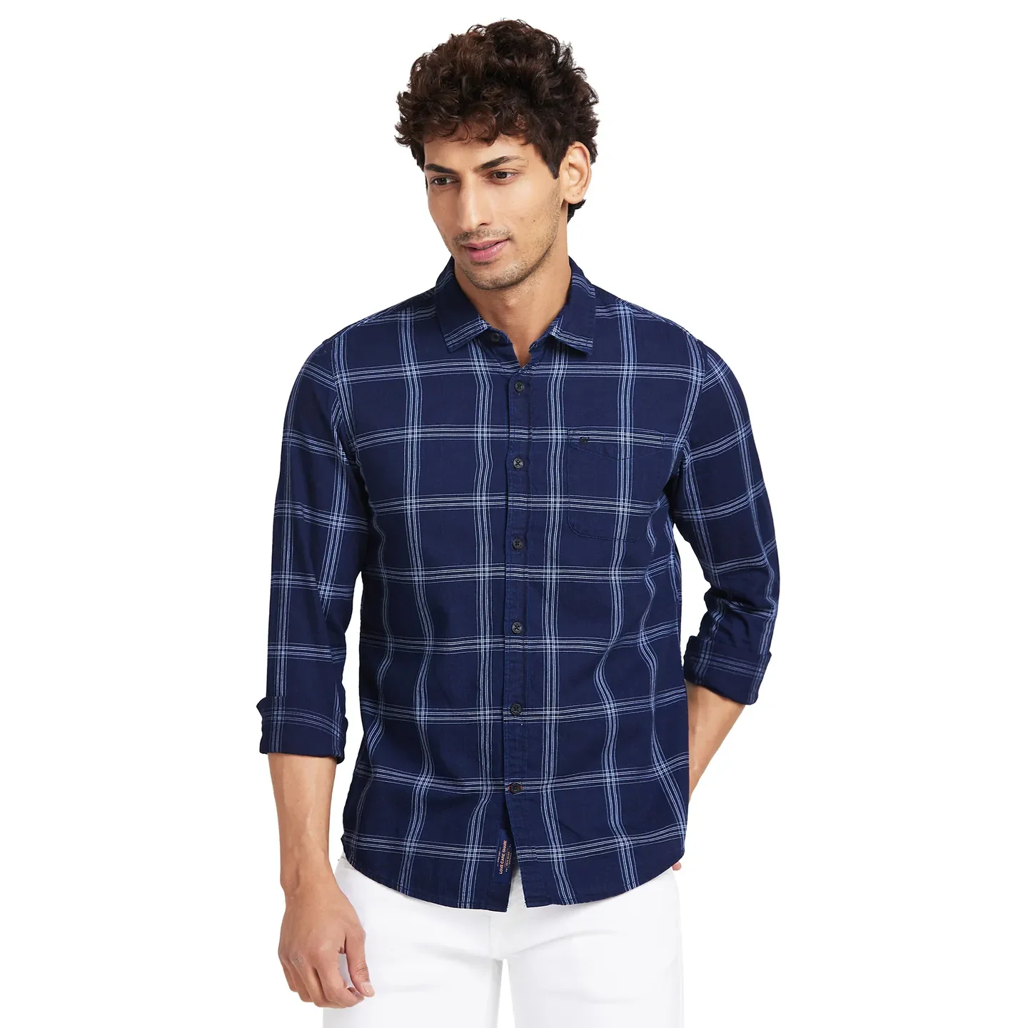 Navy Slim Fit Regular Collar Men's Shirt by Being Human Clothing