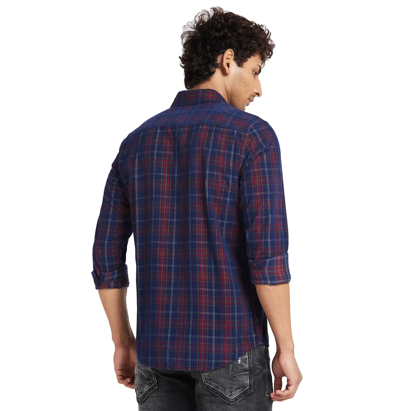 Navy Slim Fit Regular Collar Men's Shirt by Being Human Clothing - Image 4