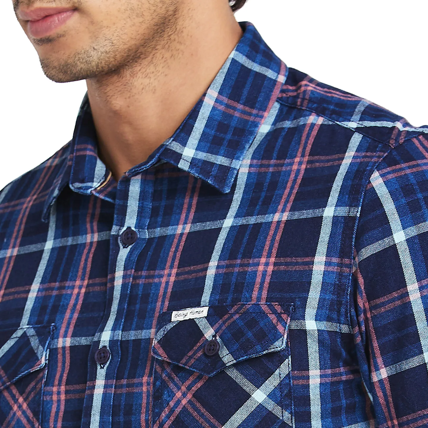 Navy Slim Fit Regular Collar Men's Shirt by Being Human Clothing - Image 5
