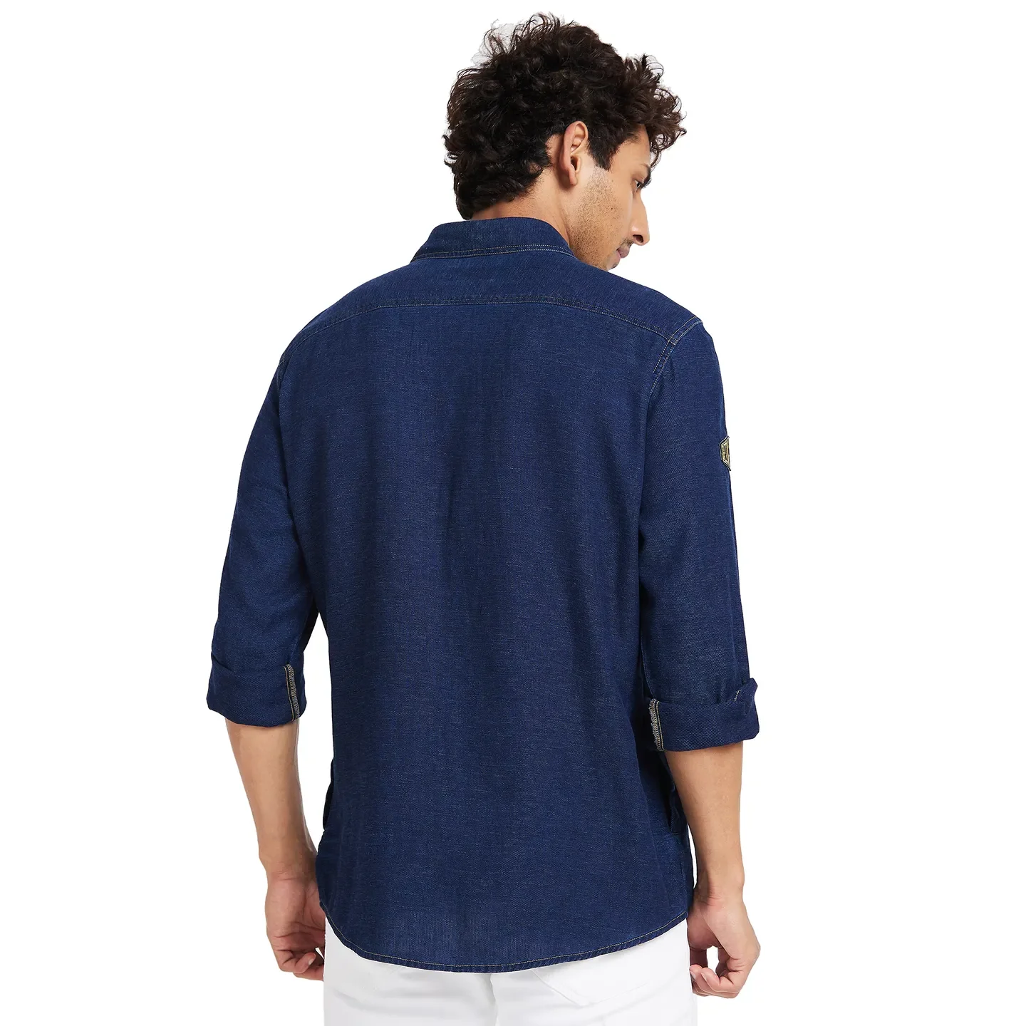Blue Slim Straight Fit Regular Collar Long Sleeves Men's Shirt by Being Human Clothing - Image 4