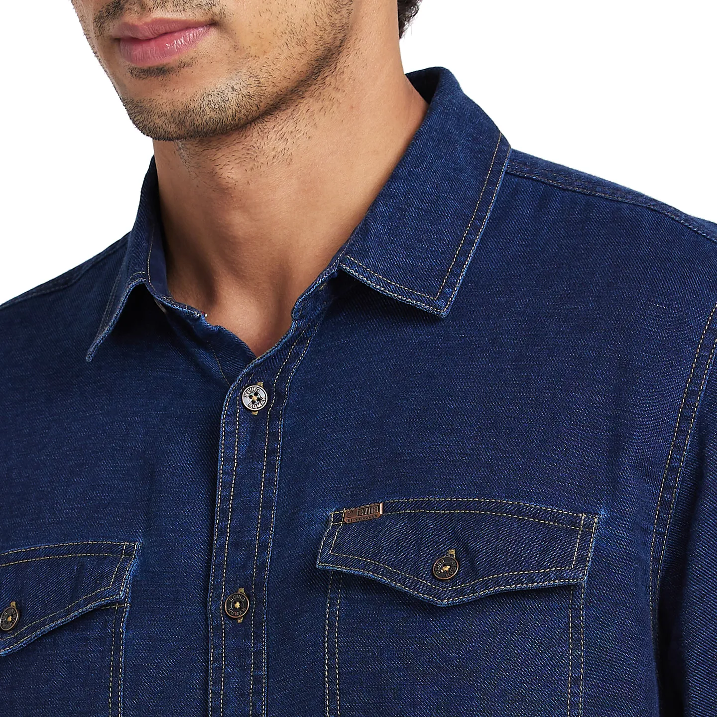 Blue Slim Straight Fit Regular Collar Long Sleeves Men's Shirt by Being Human Clothing - Image 5