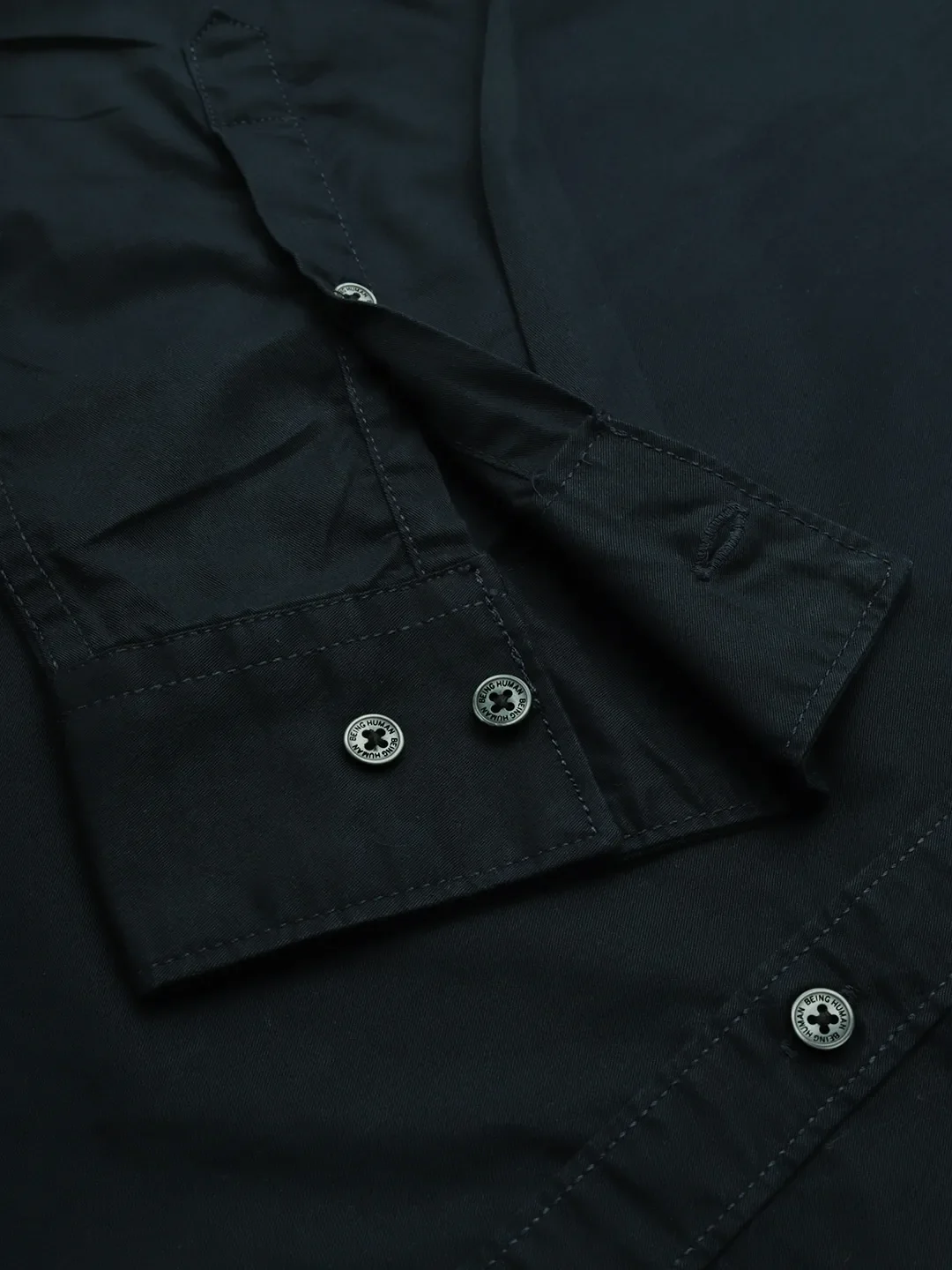 Blue Slim Straight Fit Regular Collar Long Sleeves Cotton Men's Shirt by Being Human Clothing - Image 5
