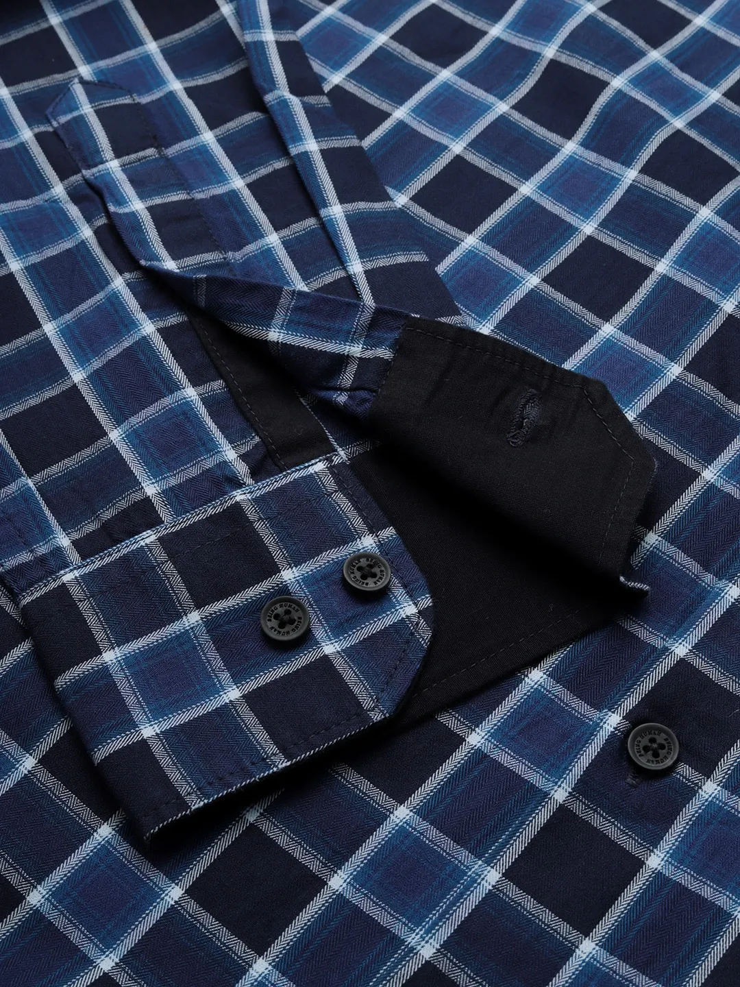 Blue Slim Straight Fit Regular Collar Long Sleeves Cotton Men's Shirt by Being Human Clothing - Image 5