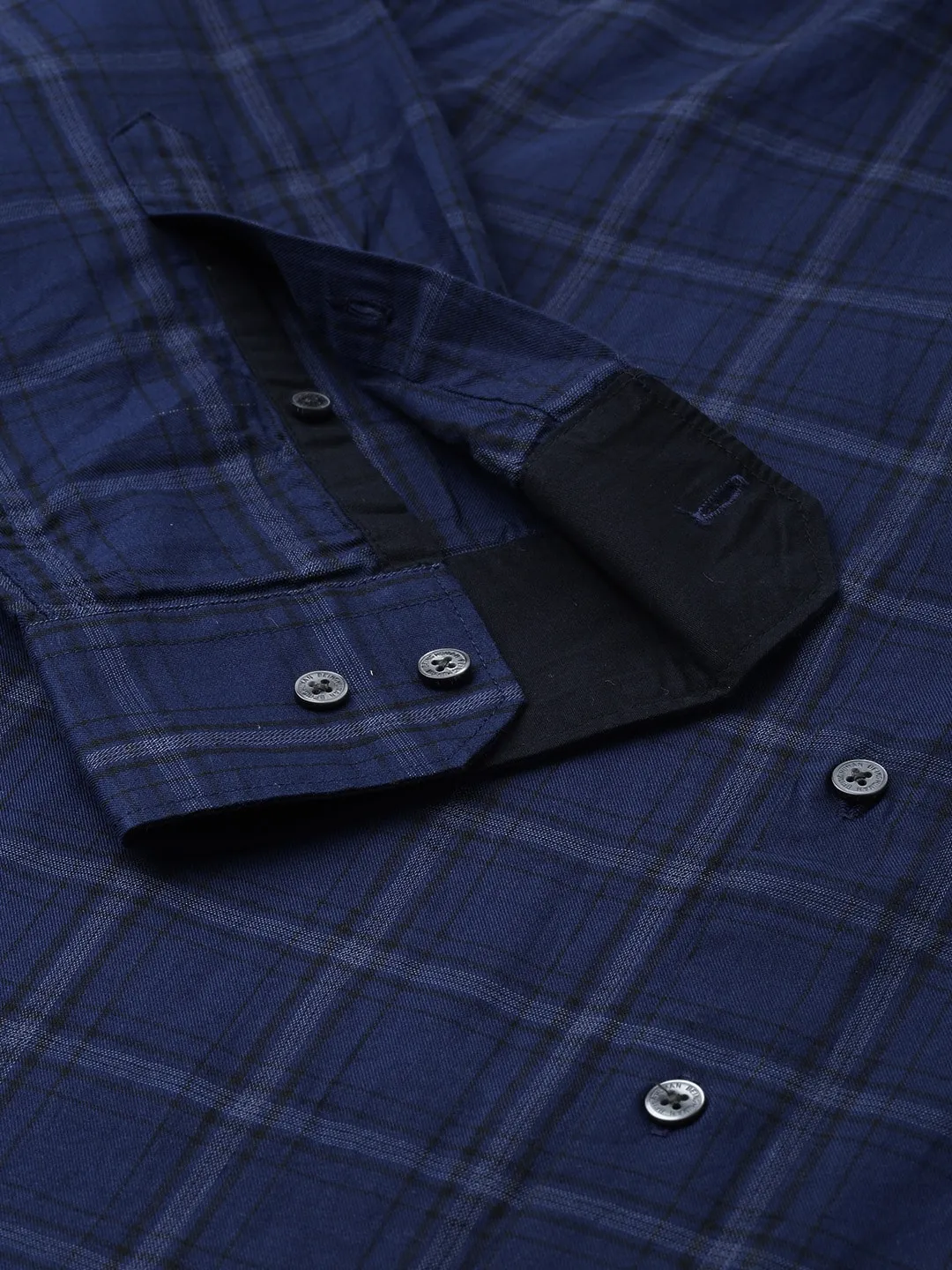 Blue Slim Straight Fit Regular Collar Long Sleeves Cotton Men's Shirt by Being Human Clothing - Image 5