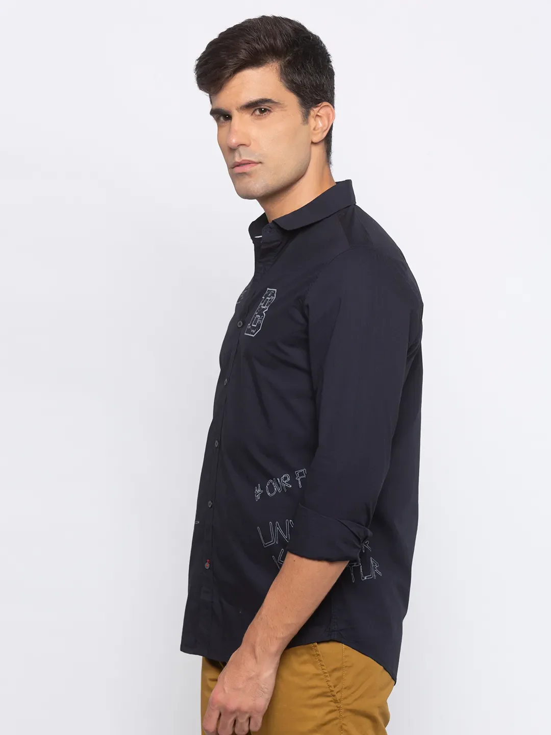 Blue Slim Straight Fit Regular Collar Long Sleeves Cotton Men's Shirt by Being Human Clothing - Image 2