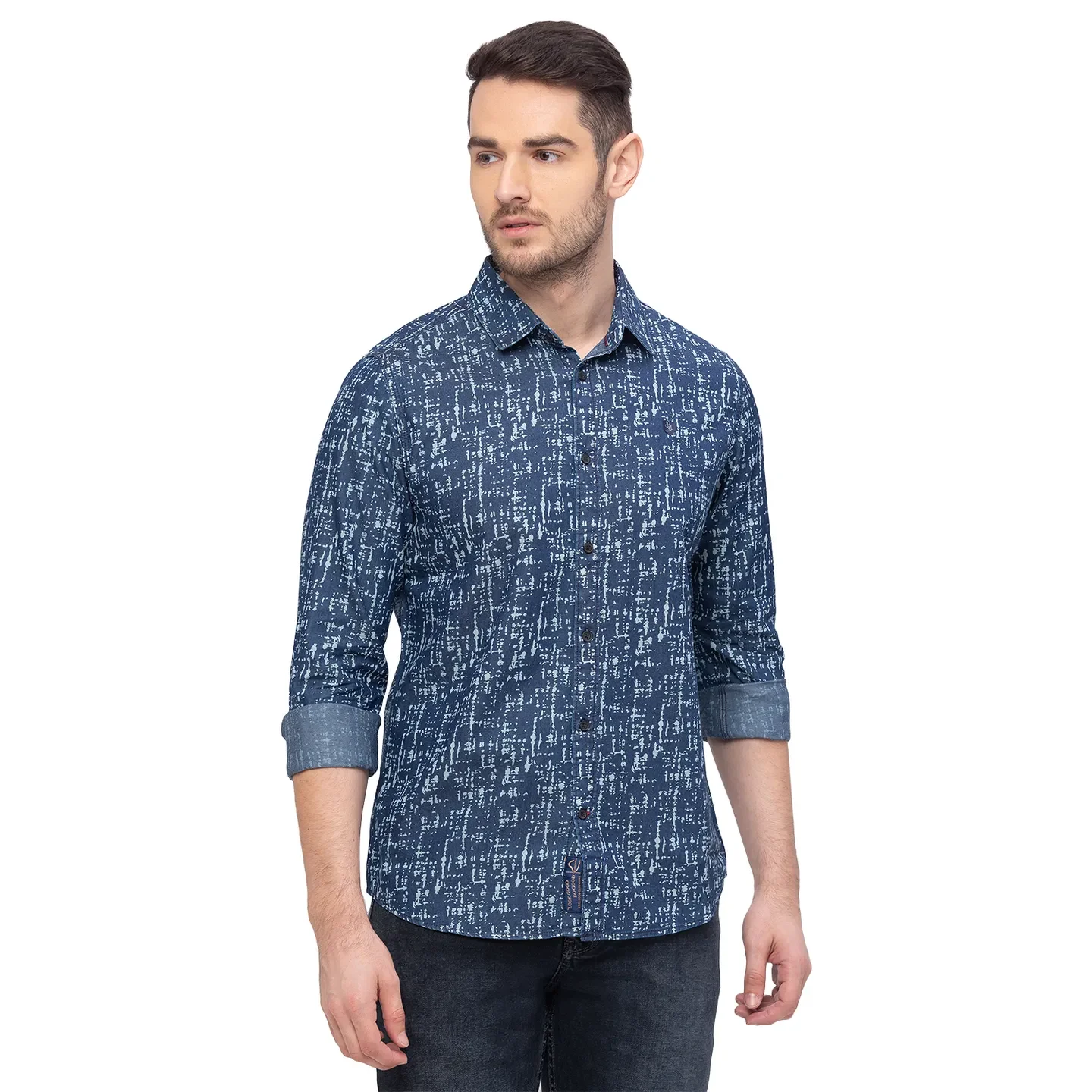 Blue Regular Fit Regular Collar Long Sleeves Cotton Men's Shirt by Being Human Clothing