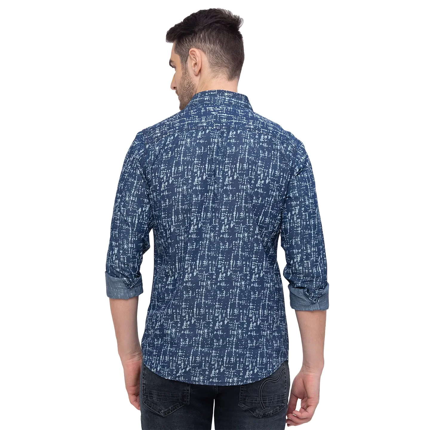 Blue Regular Fit Regular Collar Long Sleeves Cotton Men's Shirt by Being Human Clothing - Image 3