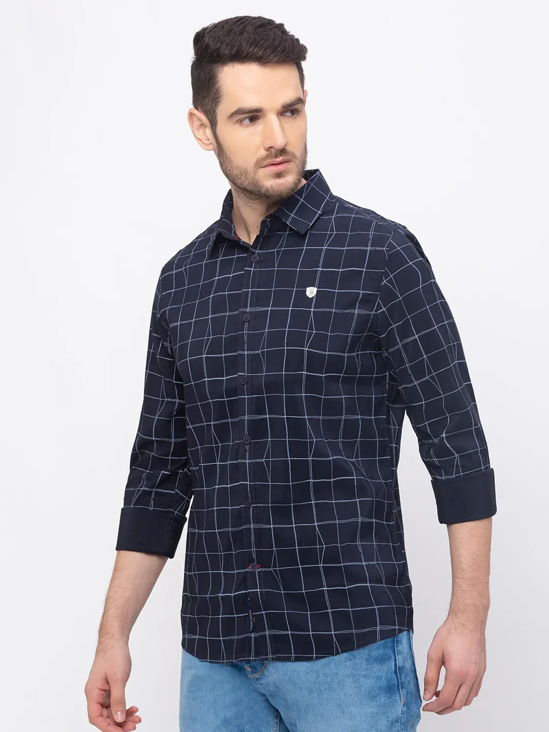 Blue Slim Straight Fit Regular Collar Long Sleeves Men's Shirt by Being Human Clothing - Image 3
