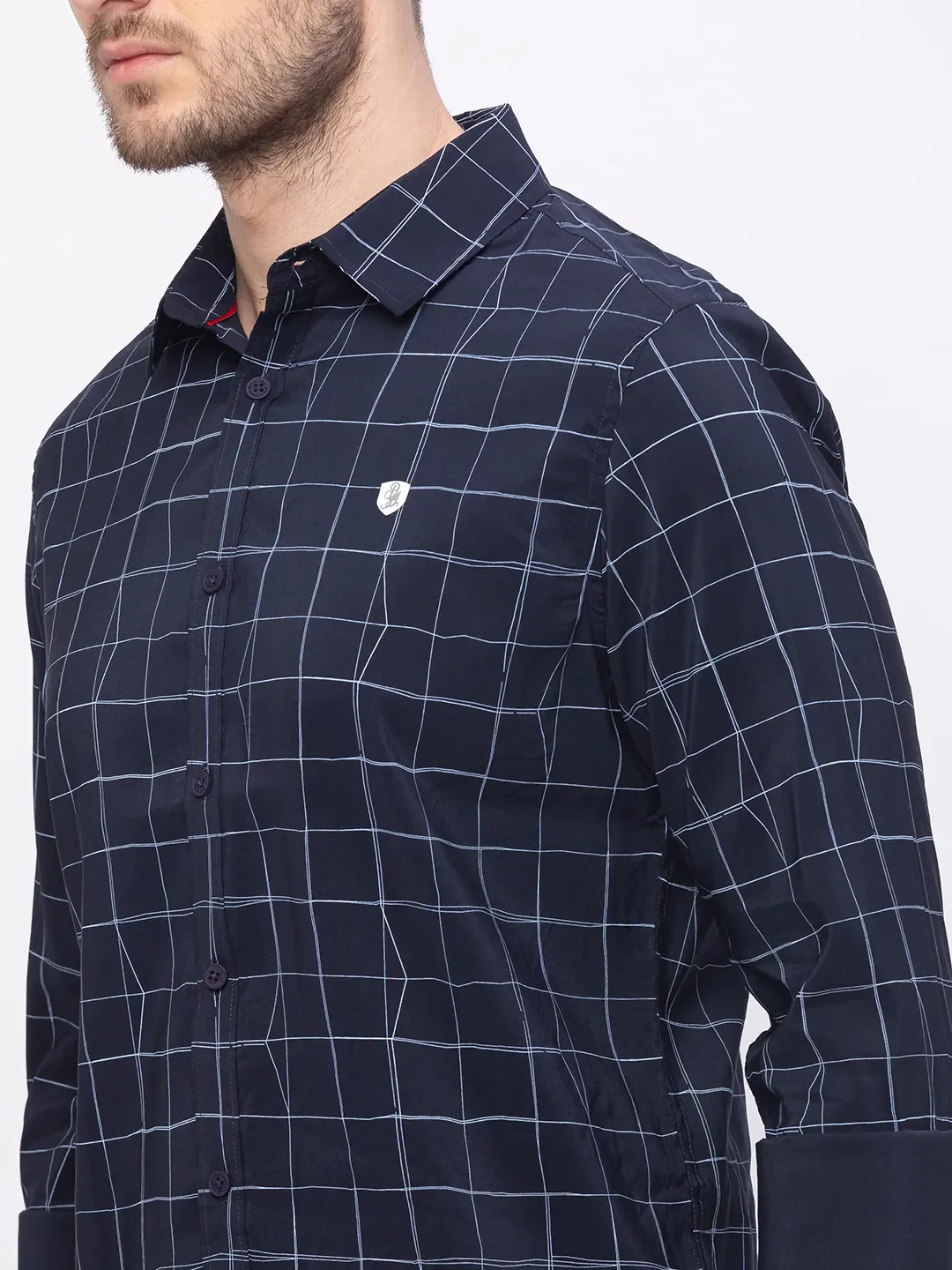 Blue Slim Straight Fit Regular Collar Long Sleeves Men's Shirt by Being Human Clothing - Image 4