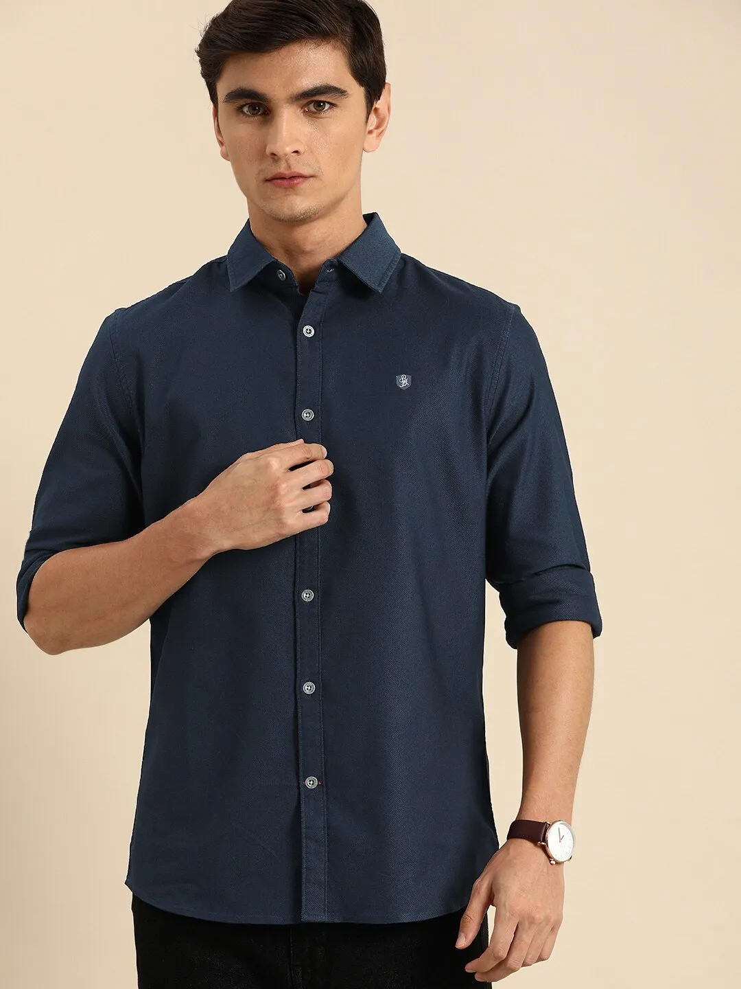 Blue Slim Straight Fit Regular Collar Long Sleeves Men's Shirt by Being Human Clothing
