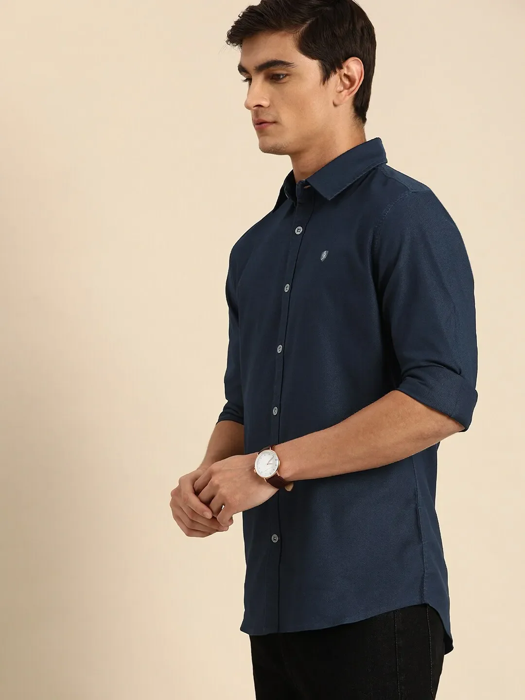 Blue Slim Straight Fit Regular Collar Long Sleeves Men's Shirt by Being Human Clothing - Image 2