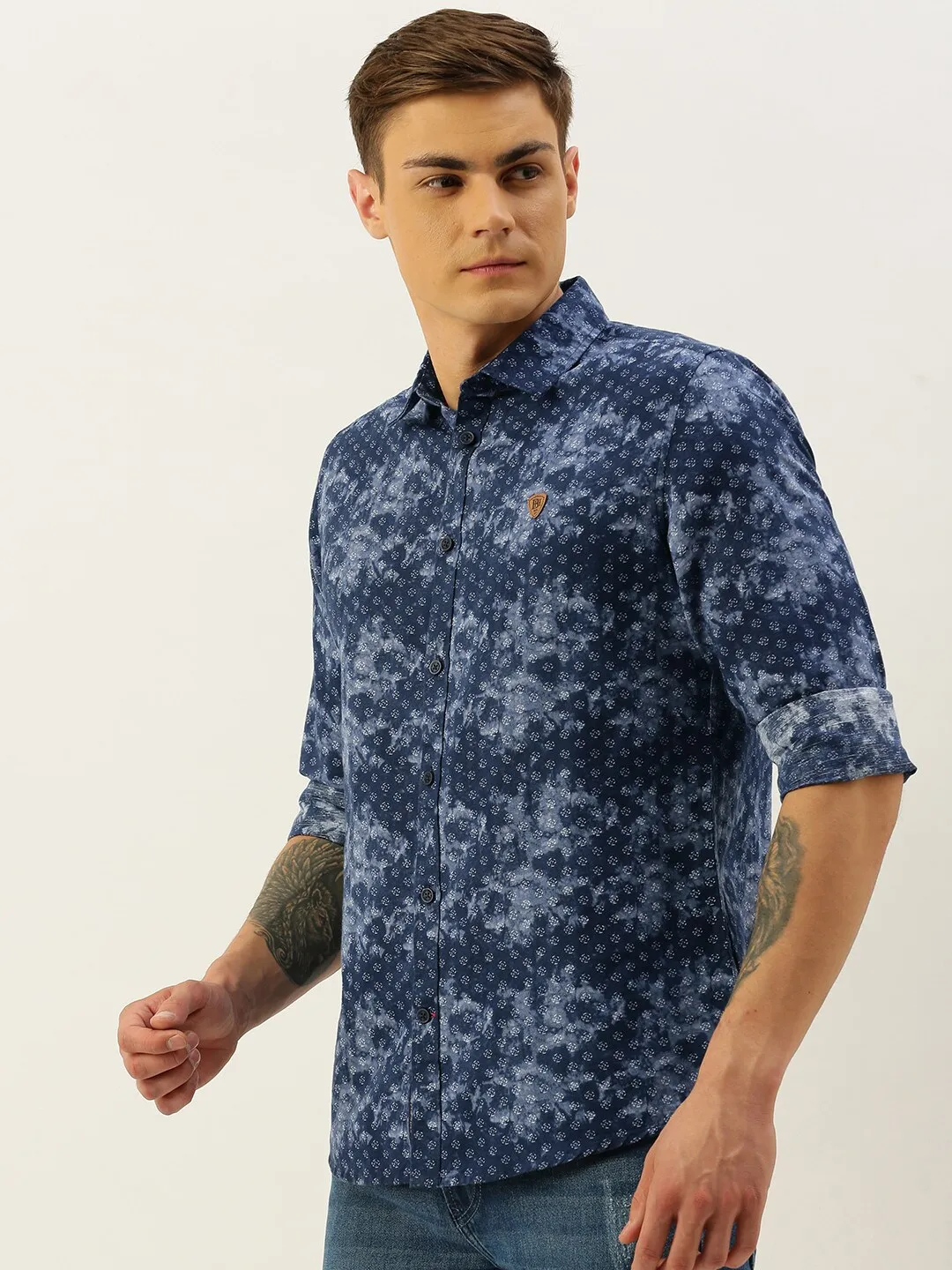 Blue Slim Straight Fit Regular Collar Long Sleeves Men's Shirt by Being Human Clothing - Image 2
