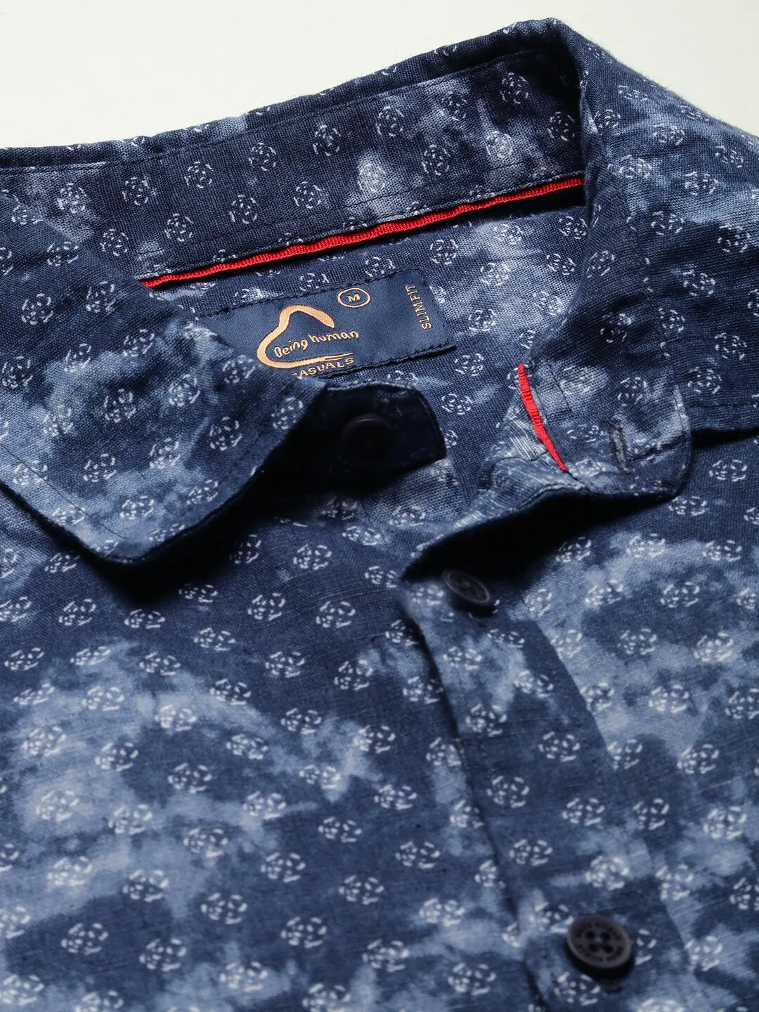 Blue Slim Straight Fit Regular Collar Long Sleeves Men's Shirt by Being Human Clothing - Image 5