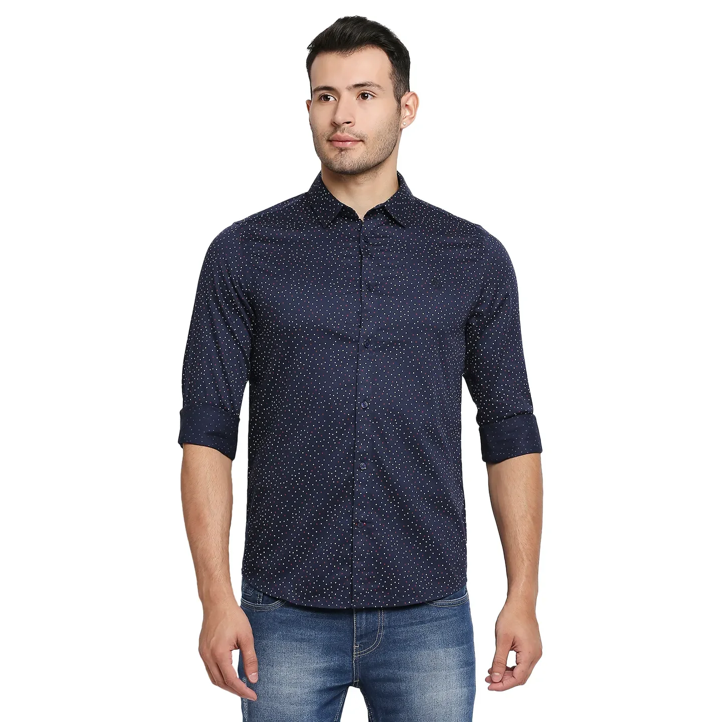 Blue Slim Straight Fit Regular Collar Long Sleeves Men's Shirt by Being Human Clothing