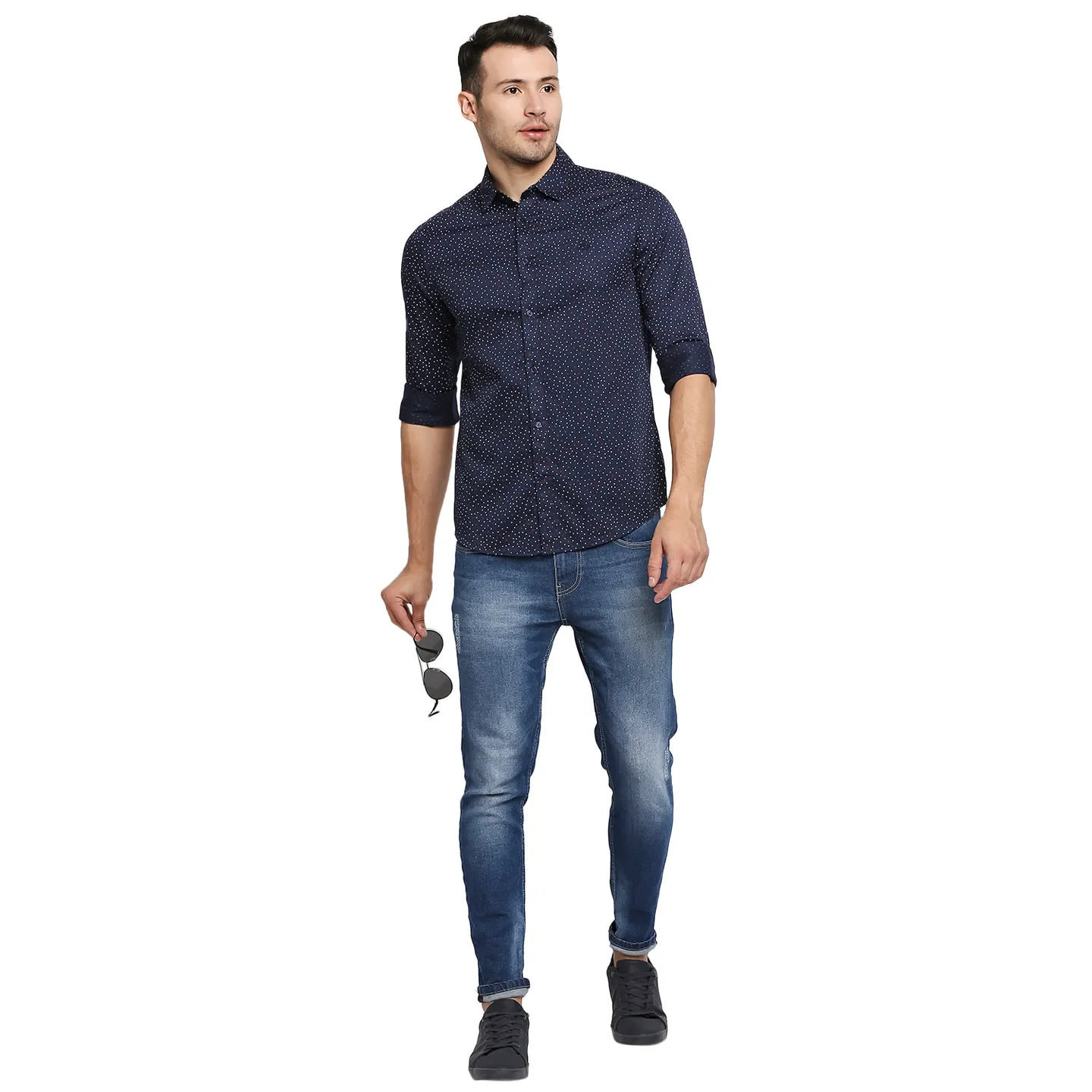 Blue Slim Straight Fit Regular Collar Long Sleeves Men's Shirt by Being Human Clothing - Image 6
