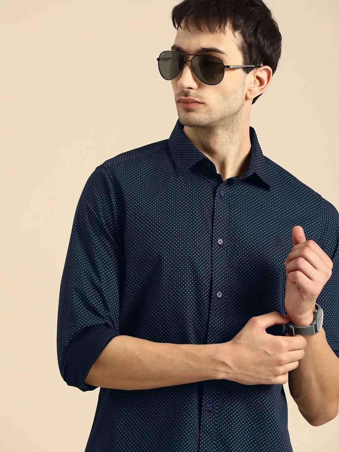 Blue Slim Straight Fit Regular Collar Long Sleeves Cotton Men's Shirt by Being Human Clothing