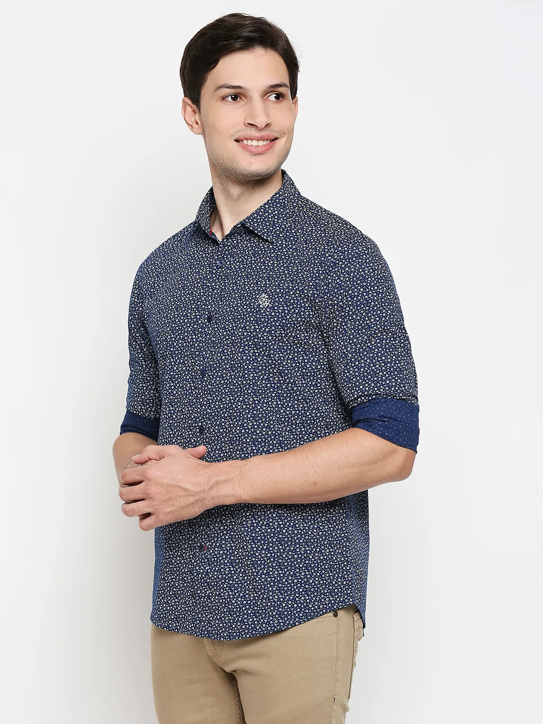 Blue Slim Straight Fit Regular Collar Long Sleeves Men's Shirt by Being Human Clothing - Image 2