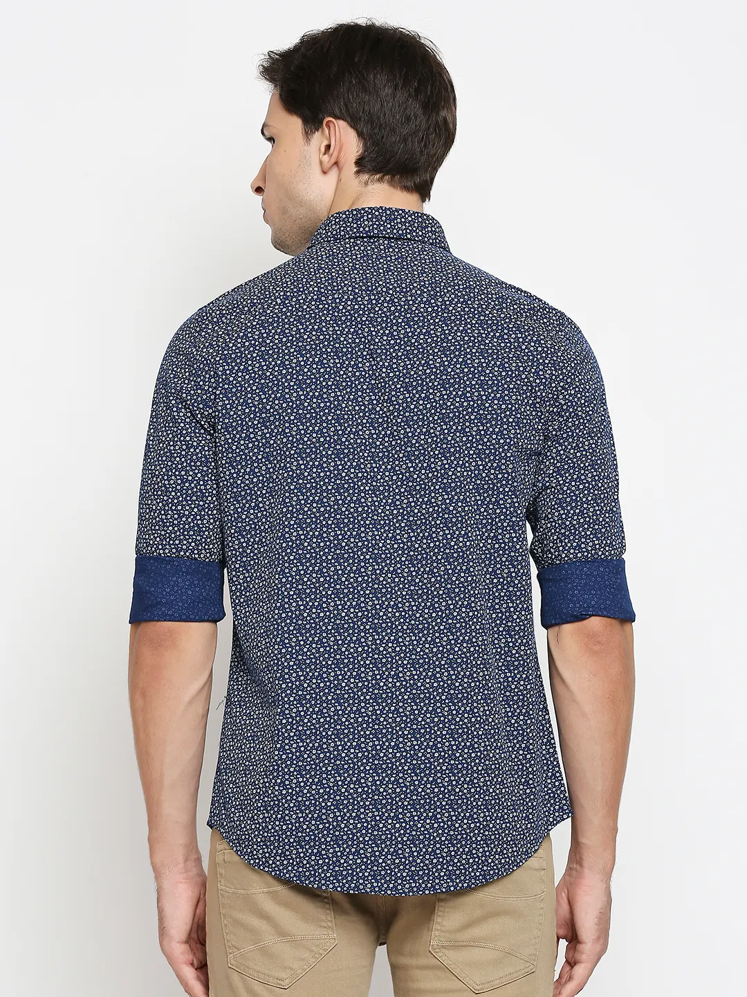 Blue Slim Straight Fit Regular Collar Long Sleeves Men's Shirt by Being Human Clothing - Image 4