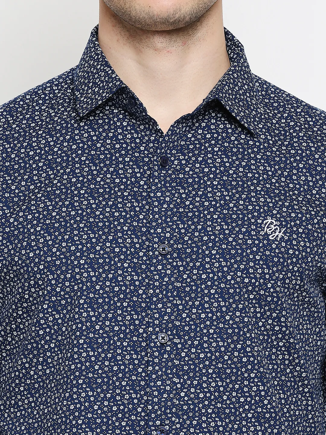 Blue Slim Straight Fit Regular Collar Long Sleeves Men's Shirt by Being Human Clothing - Image 5