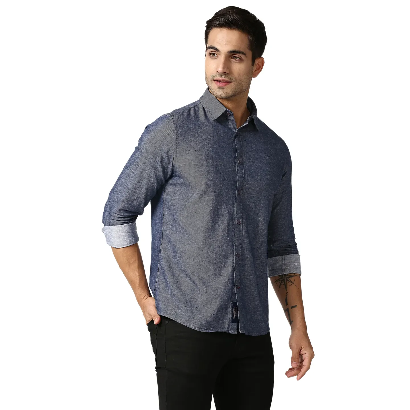 Blue Slim Straight Fit Regular Collar Long Sleeves Men's Shirt by Being Human Clothing - Image 3
