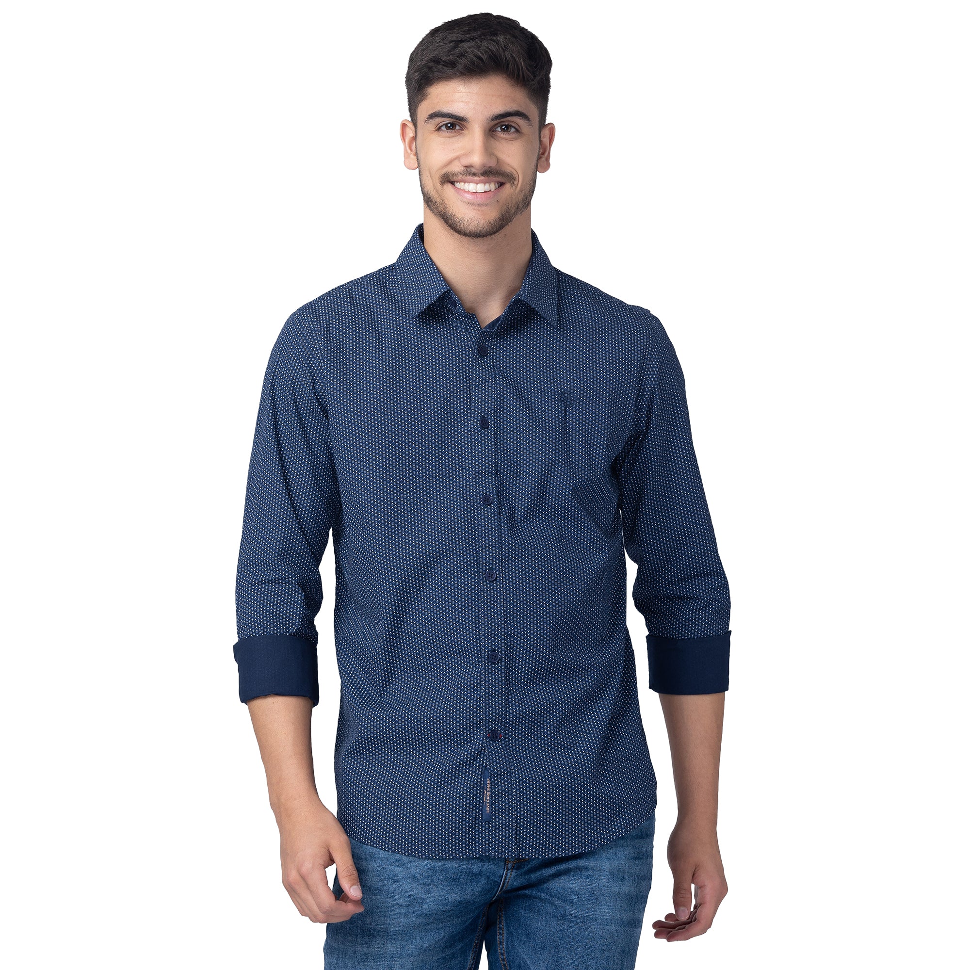 Blue Slim Straight Fit Regular Collar Long Sleeves Men's Shirt by Being Human Clothing