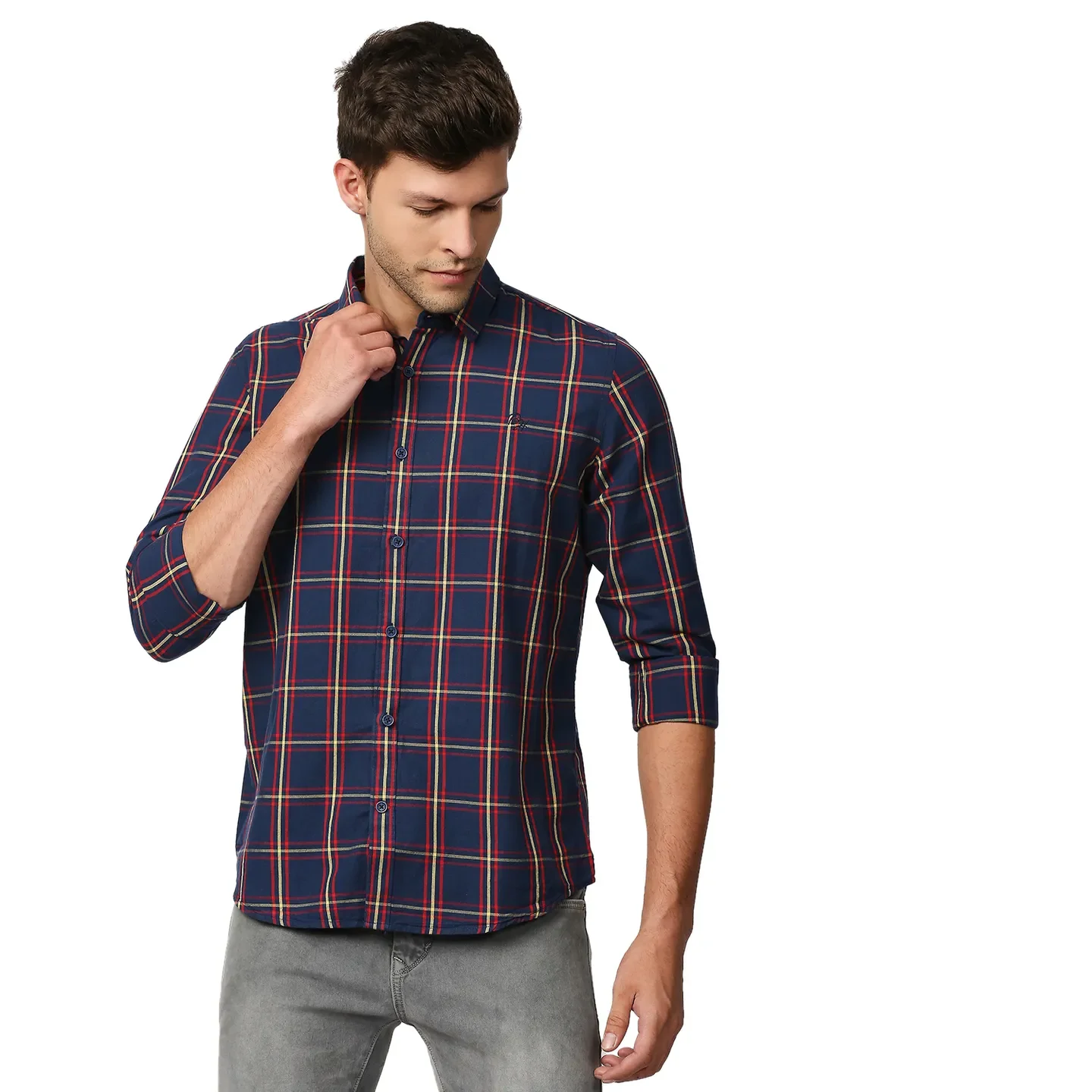 Blue Slim Straight Fit Regular Collar Long Sleeves Men's Shirt by Being Human Clothing