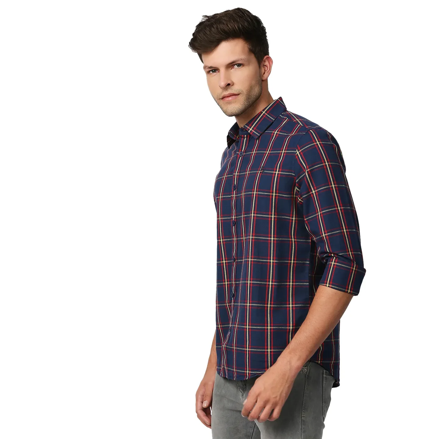 Blue Slim Straight Fit Regular Collar Long Sleeves Men's Shirt by Being Human Clothing - Image 2