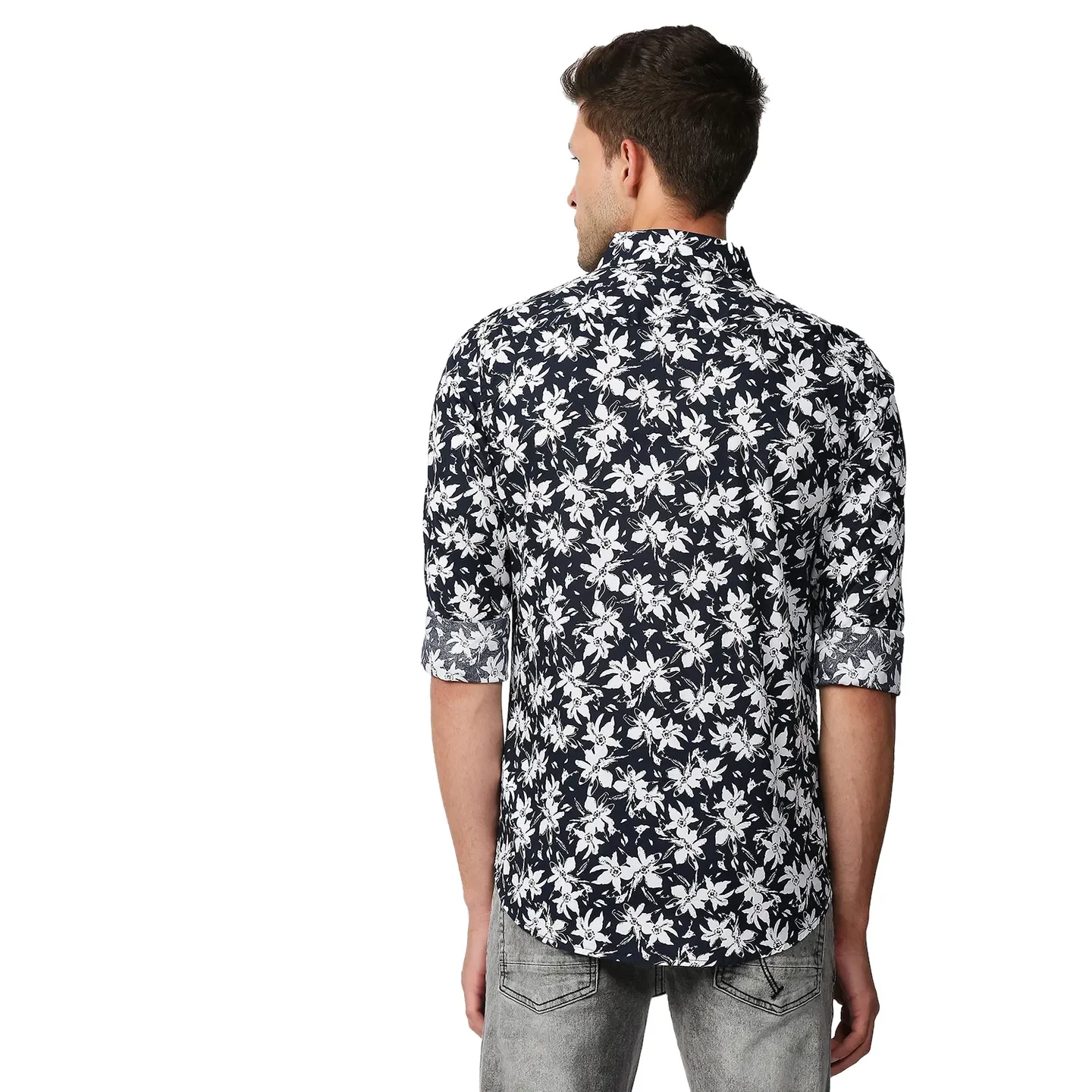 Blue Slim Straight Fit Regular Collar Long Sleeves Men's Shirt by Being Human Clothing - Image 4