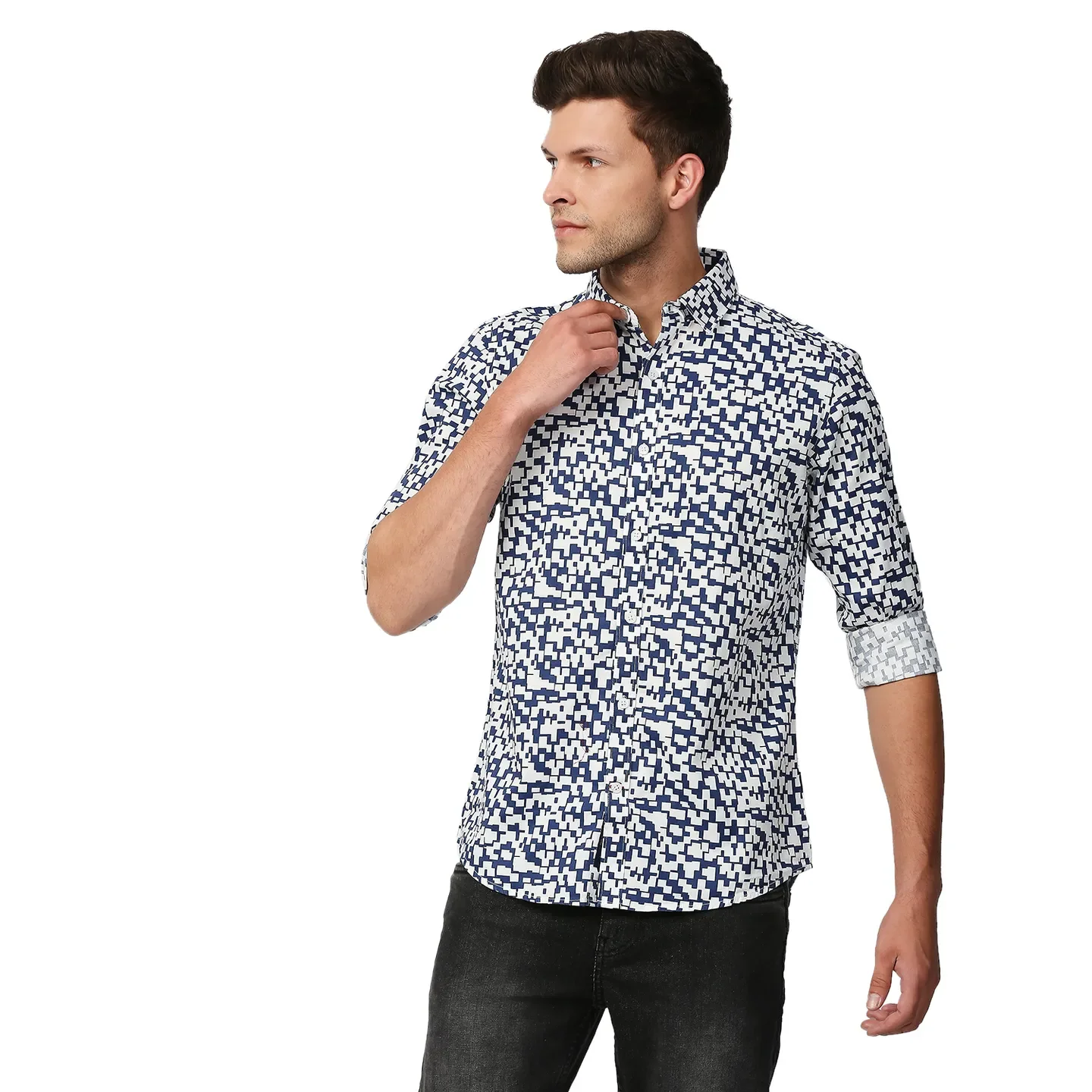 Blue Slim Straight Fit Regular Collar Long Sleeves Men's Shirt by Being Human Clothing
