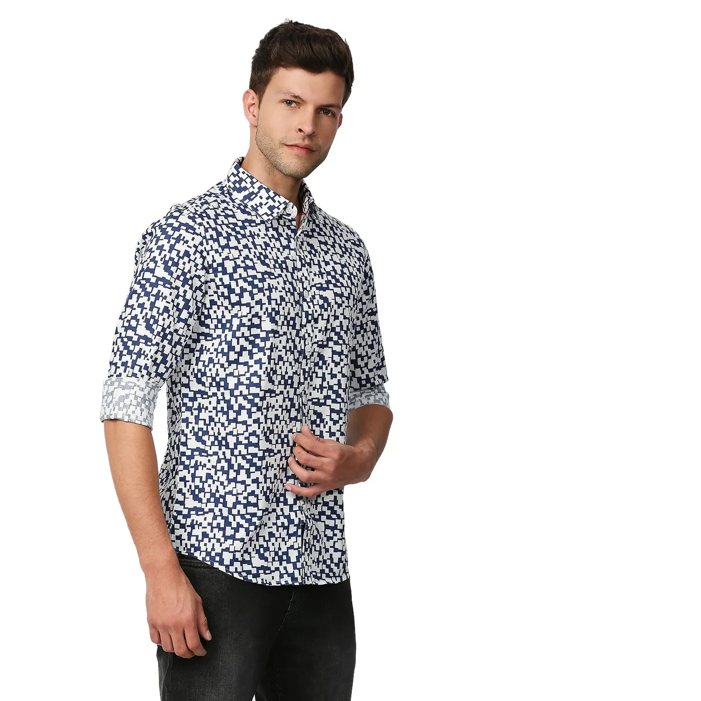Blue Slim Straight Fit Regular Collar Long Sleeves Men's Shirt by Being Human Clothing - Image 3