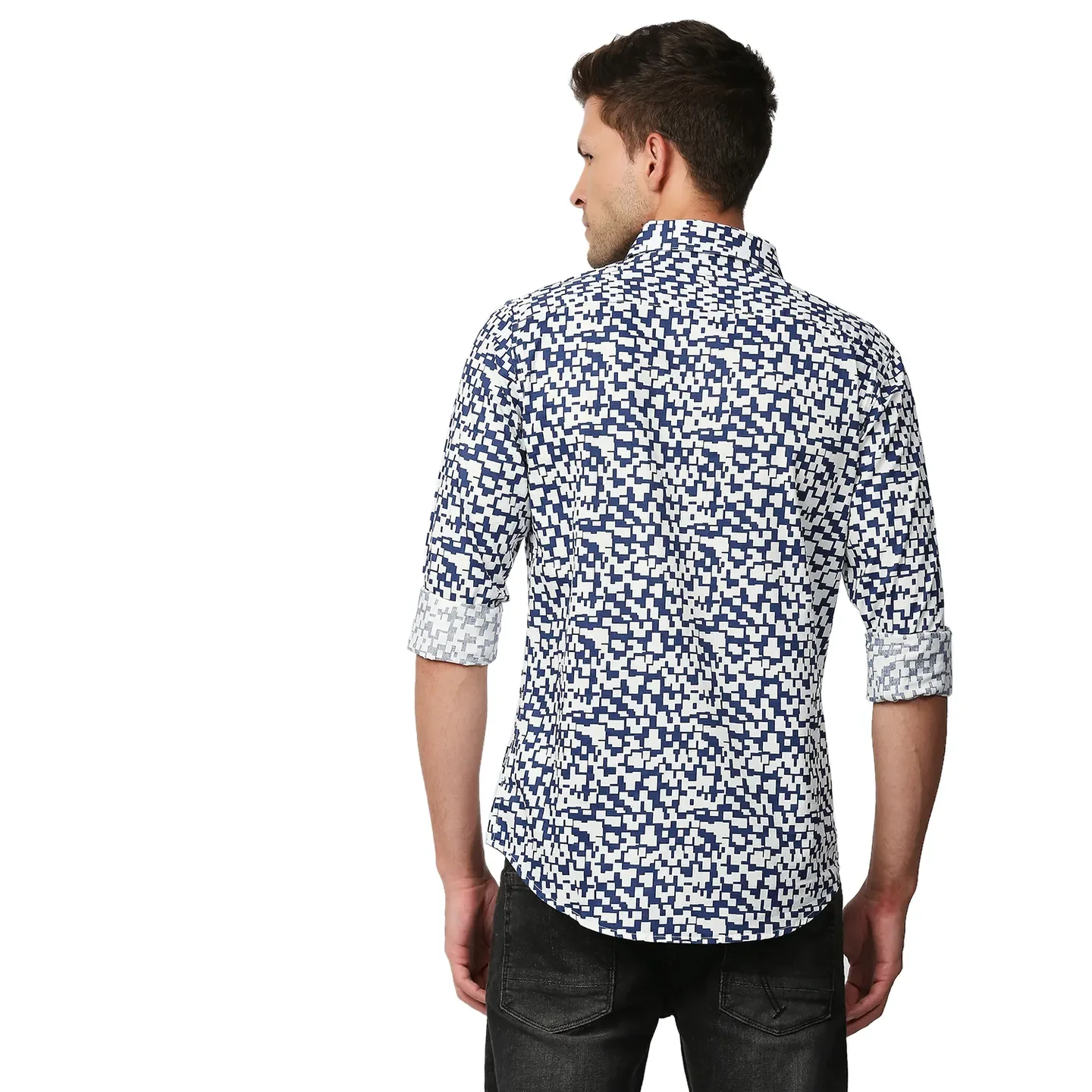 Blue Slim Straight Fit Regular Collar Long Sleeves Men's Shirt by Being Human Clothing - Image 4