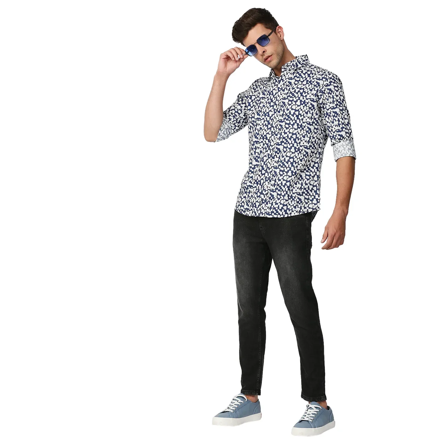 Blue Slim Straight Fit Regular Collar Long Sleeves Men's Shirt by Being Human Clothing - Image 6