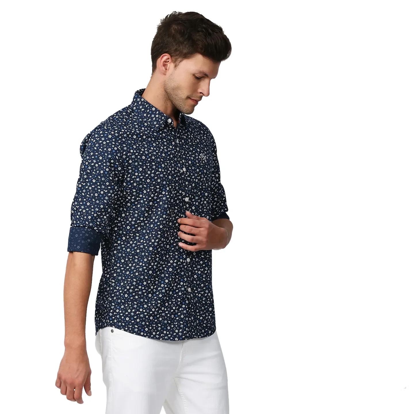 Blue Slim Straight Fit Regular Collar Long Sleeves Men's Shirt by Being Human Clothing - Image 3