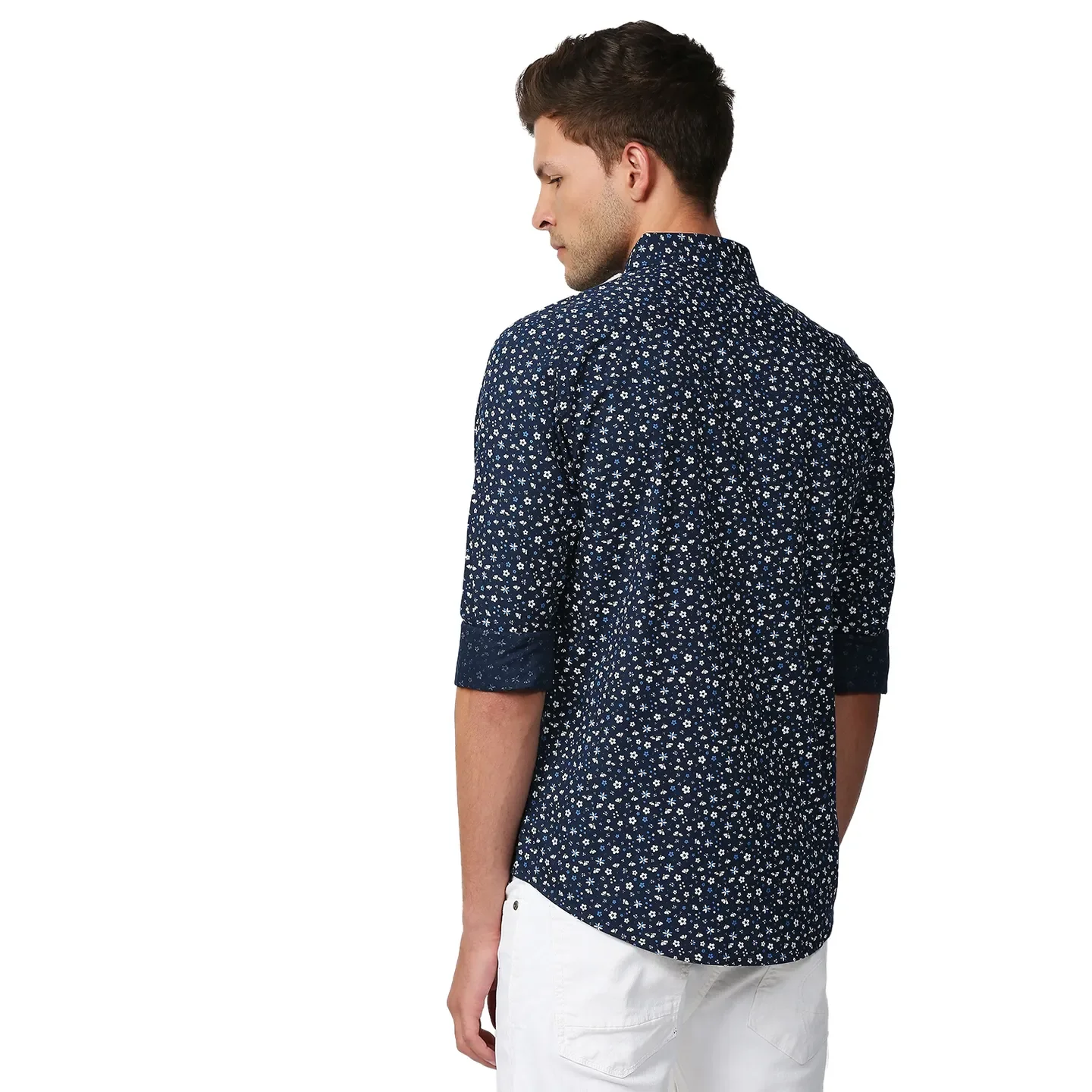 Blue Slim Straight Fit Regular Collar Long Sleeves Men's Shirt by Being Human Clothing - Image 4