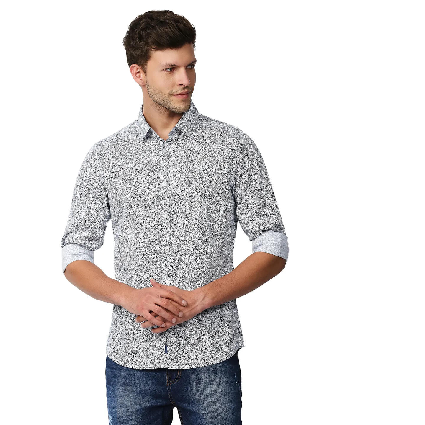 Blue Slim Straight Fit Regular Collar Long Sleeves Men's Shirt by Being Human Clothing