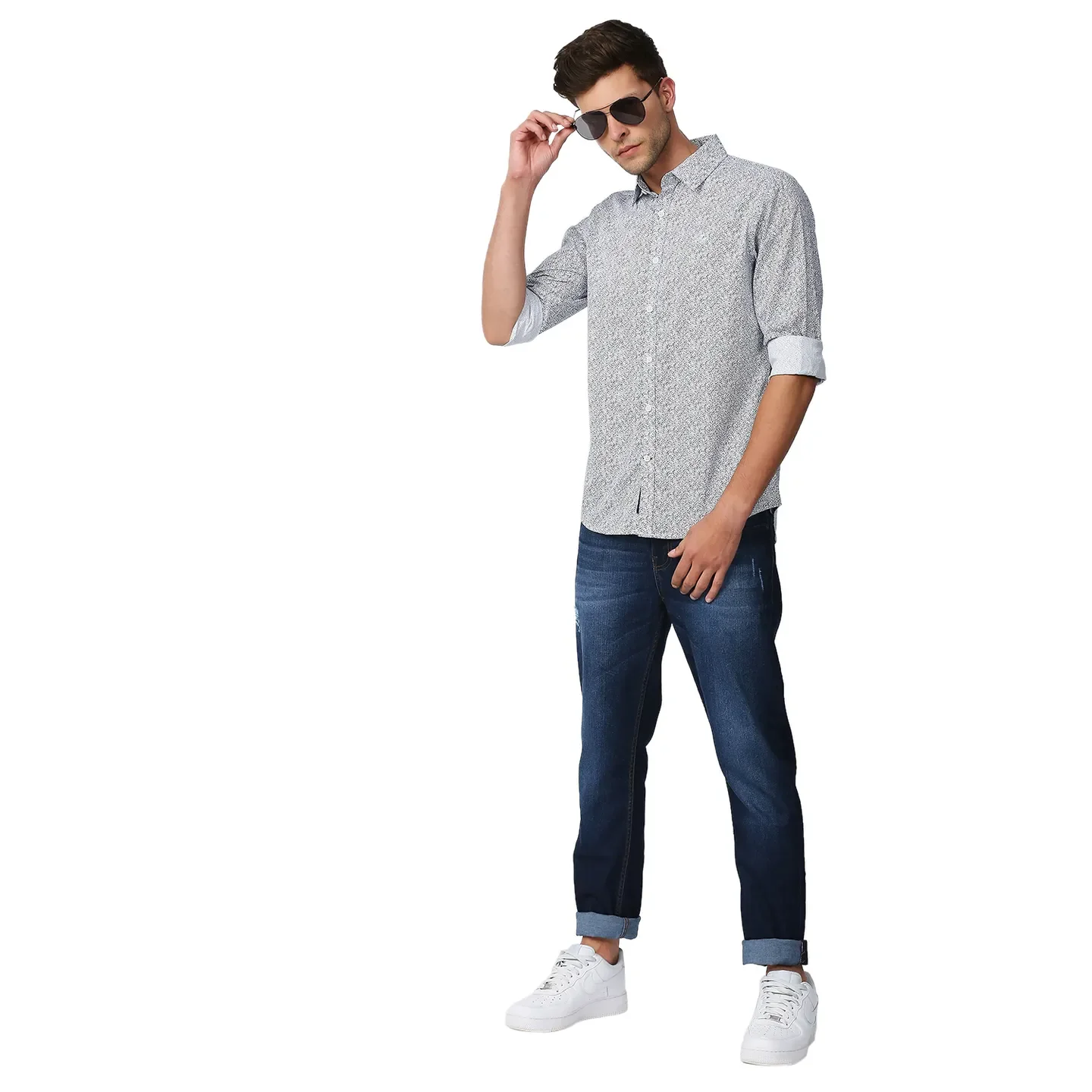 Blue Slim Straight Fit Regular Collar Long Sleeves Men's Shirt by Being Human Clothing - Image 6