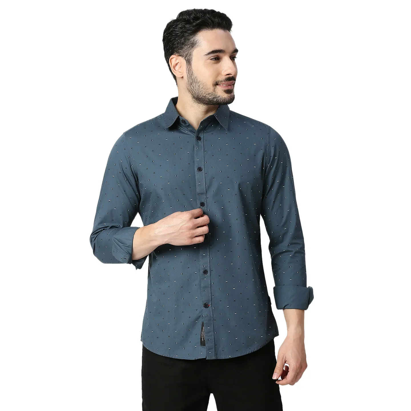 Blue Slim Straight Fit Regular Collar Long Sleeves Cotton Men's Shirt by Being Human Clothing