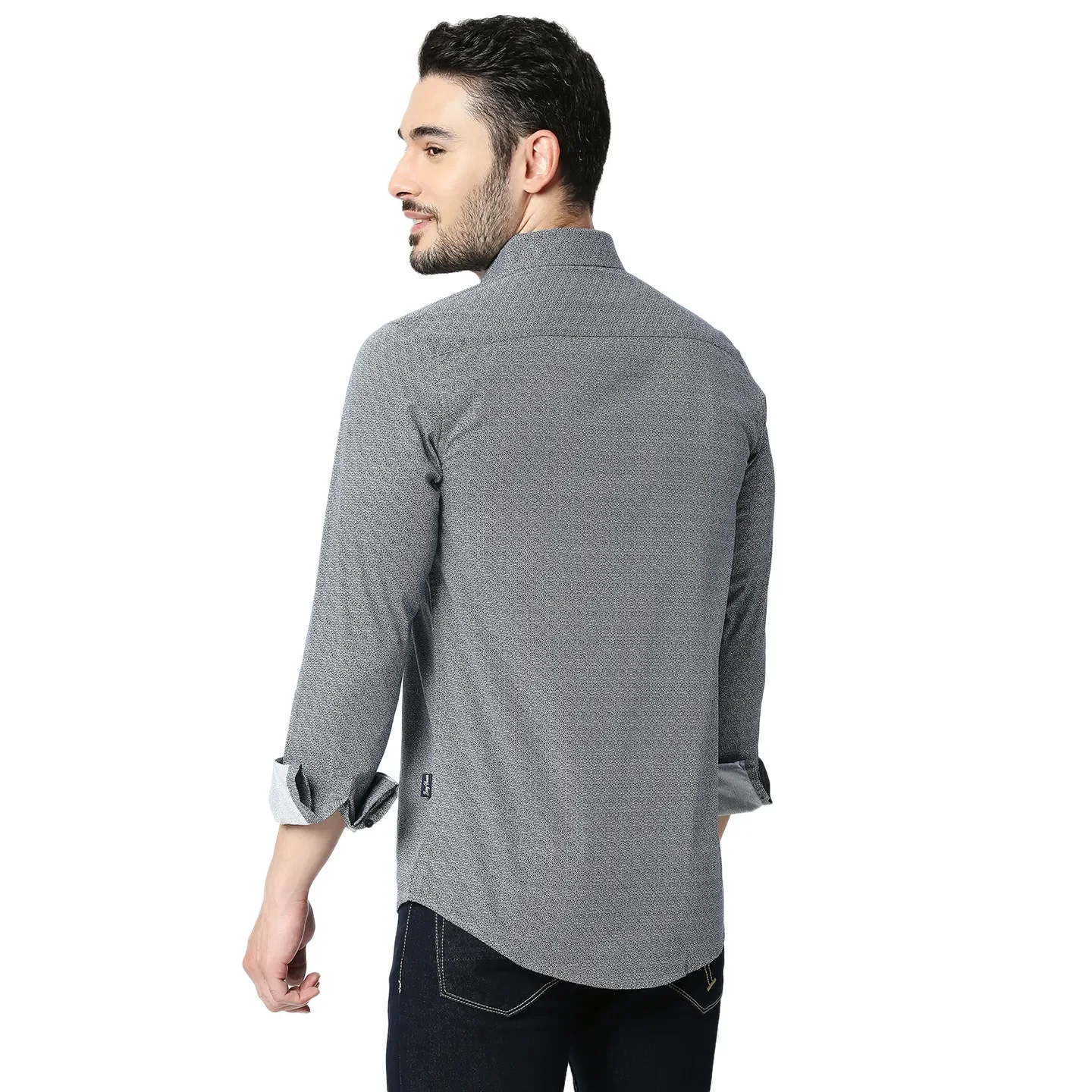 Blue Slim Straight Fit Regular Collar Long Sleeves Cotton Men's Shirt by Being Human Clothing - Image 3