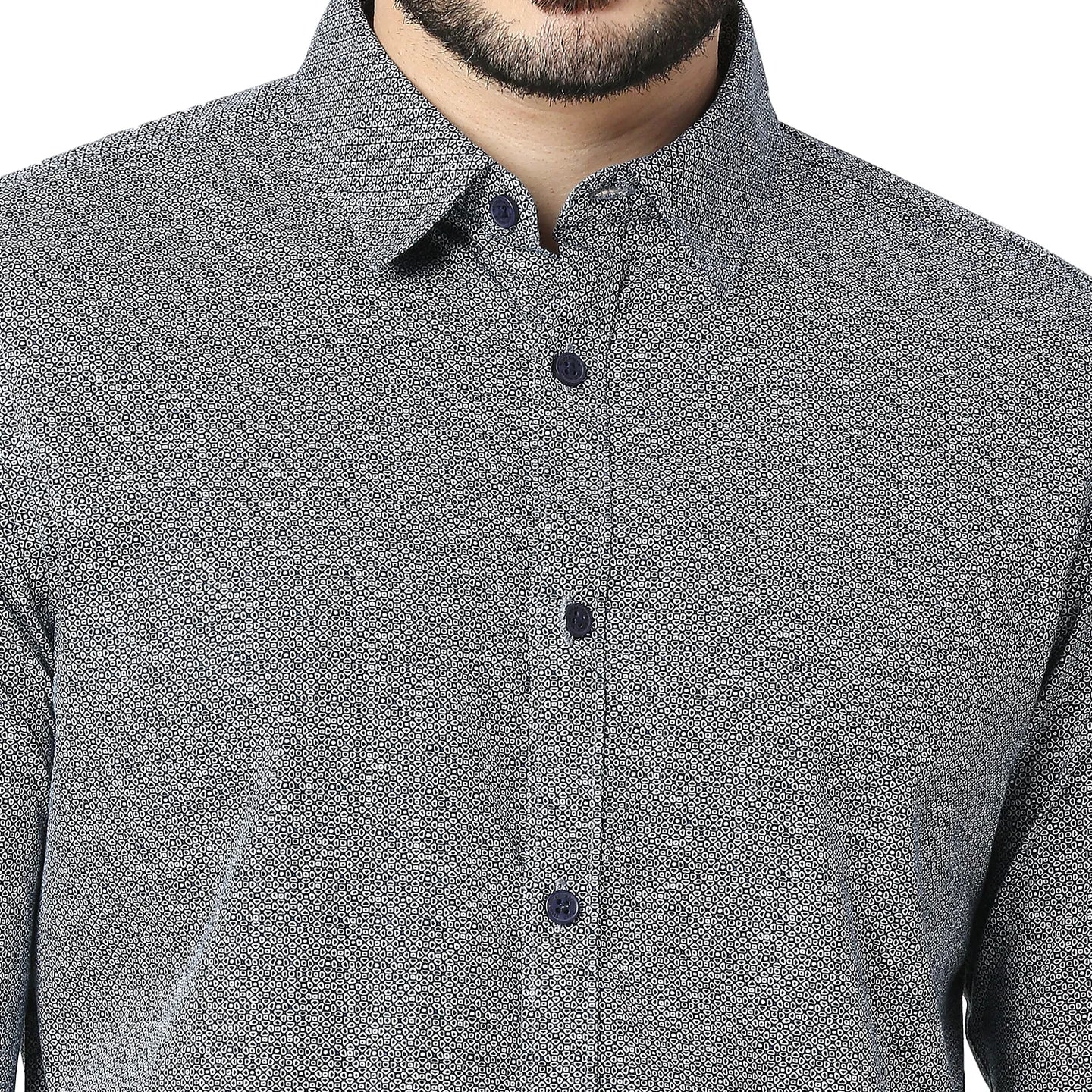 Blue Slim Straight Fit Regular Collar Long Sleeves Cotton Men's Shirt by Being Human Clothing - Image 4