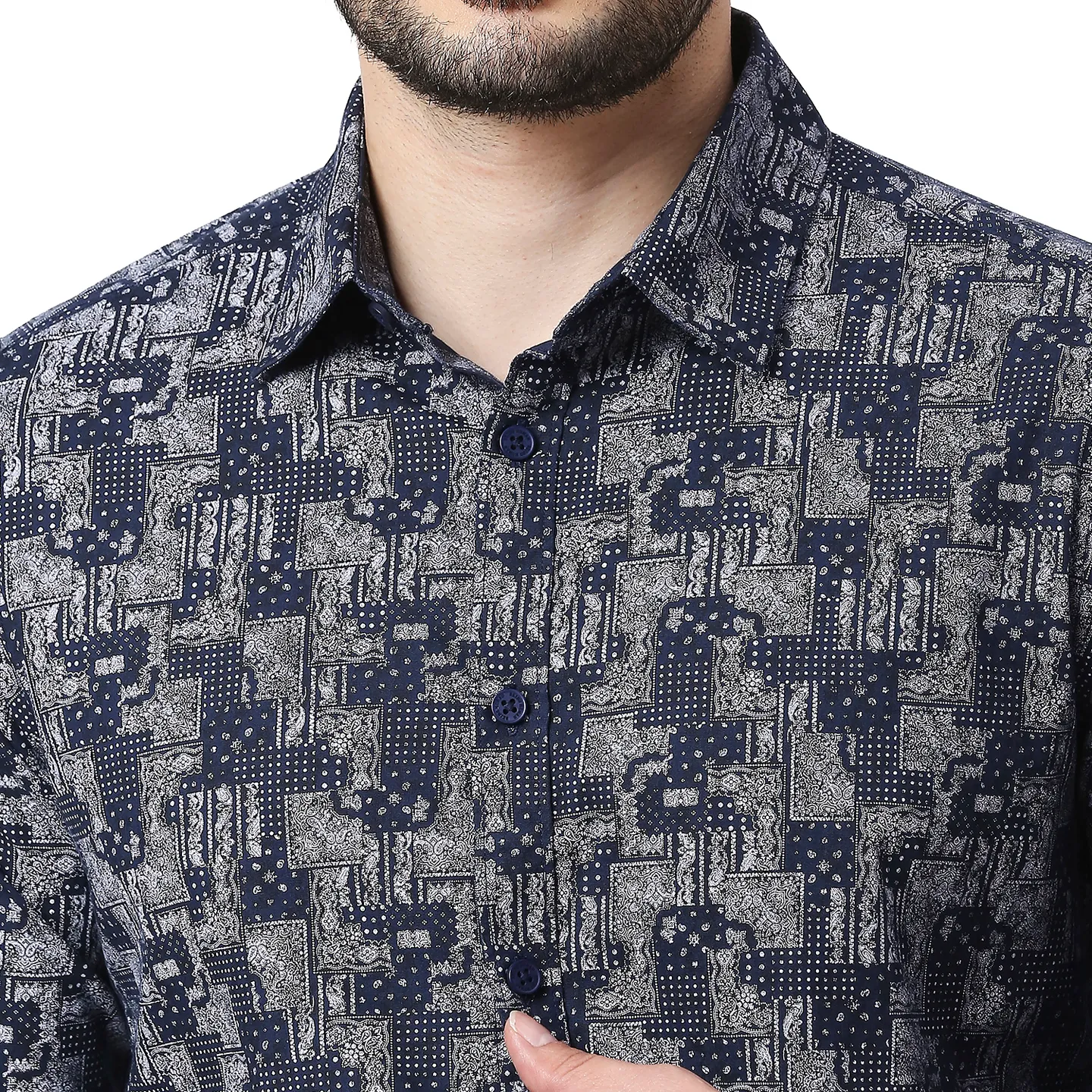 Blue Slim Straight Fit Regular Collar Long Sleeves Cotton Men's Shirt by Being Human Clothing - Image 4