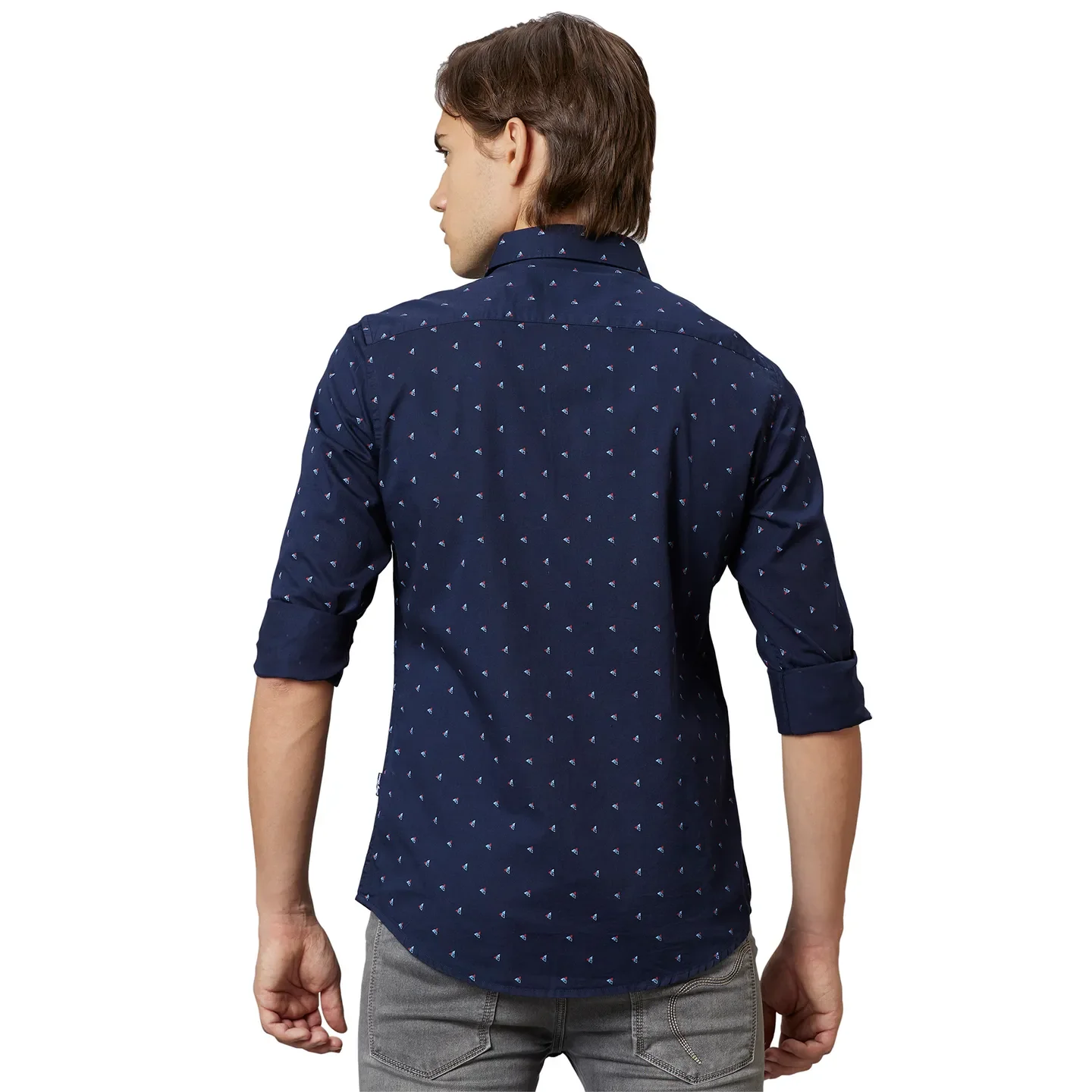 Blue Slim Straight Fit Regular Collar Long Sleeves Cotton Men's Shirt by Being Human Clothing - Image 2