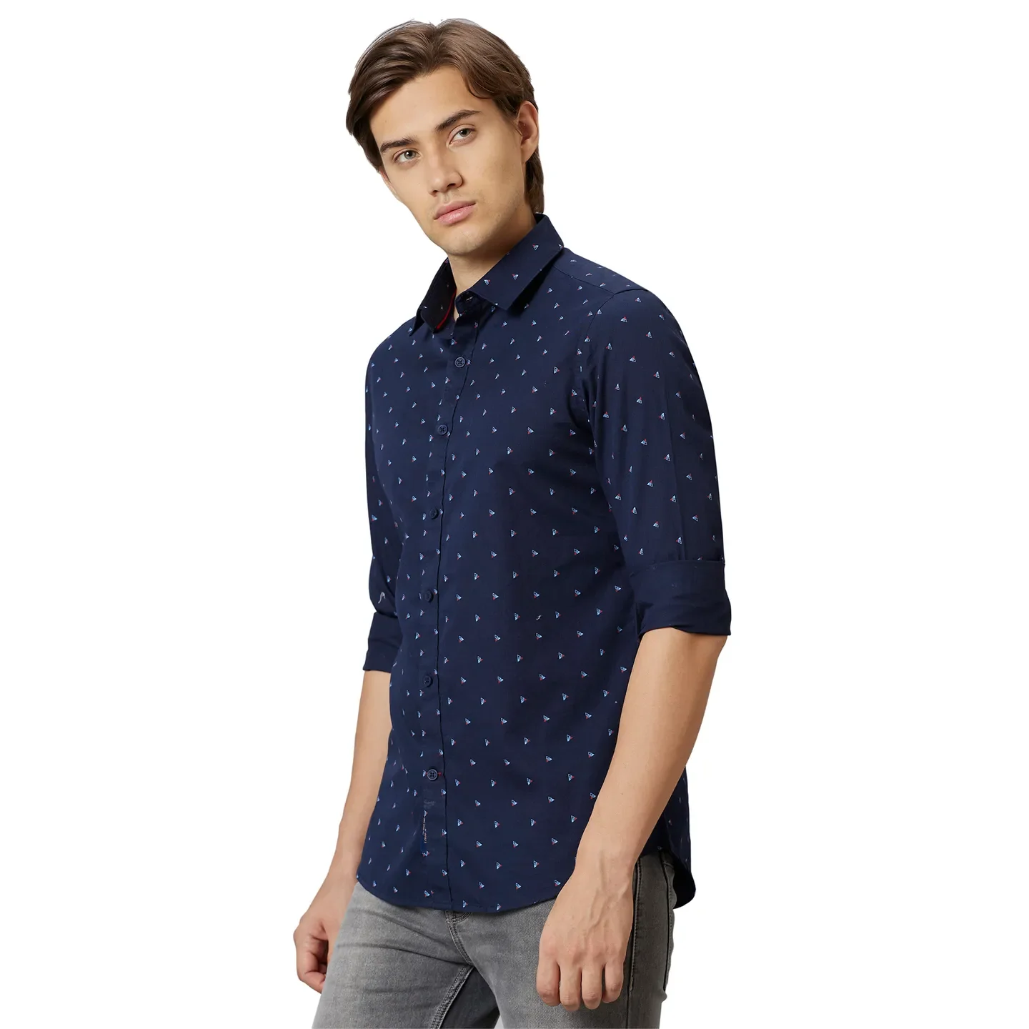 Blue Slim Straight Fit Regular Collar Long Sleeves Cotton Men's Shirt by Being Human Clothing - Image 3
