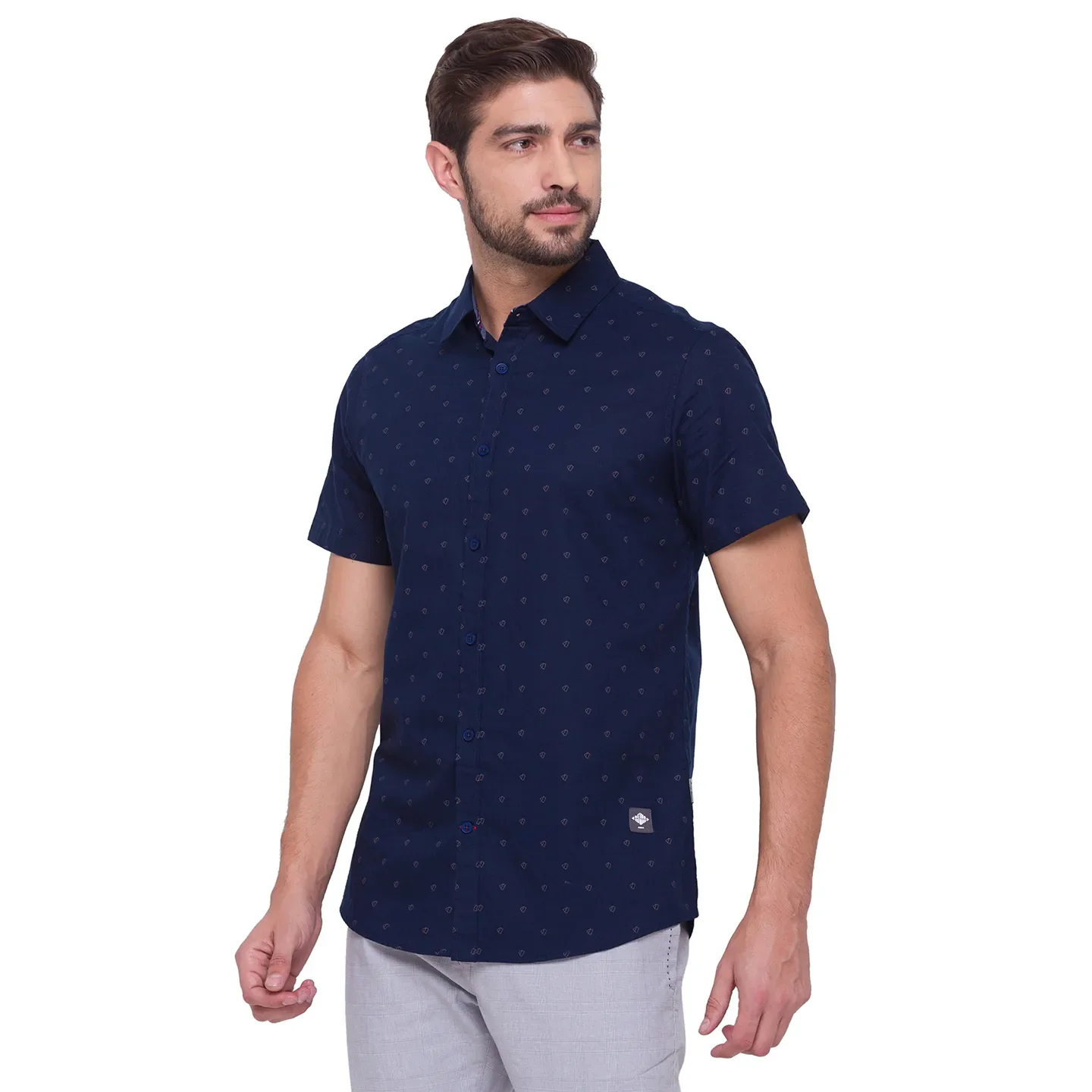 Blue Slim Straight Fit Regular Collar Short Sleeves Cotton Men's Shirt by Being Human Clothing - Image 2