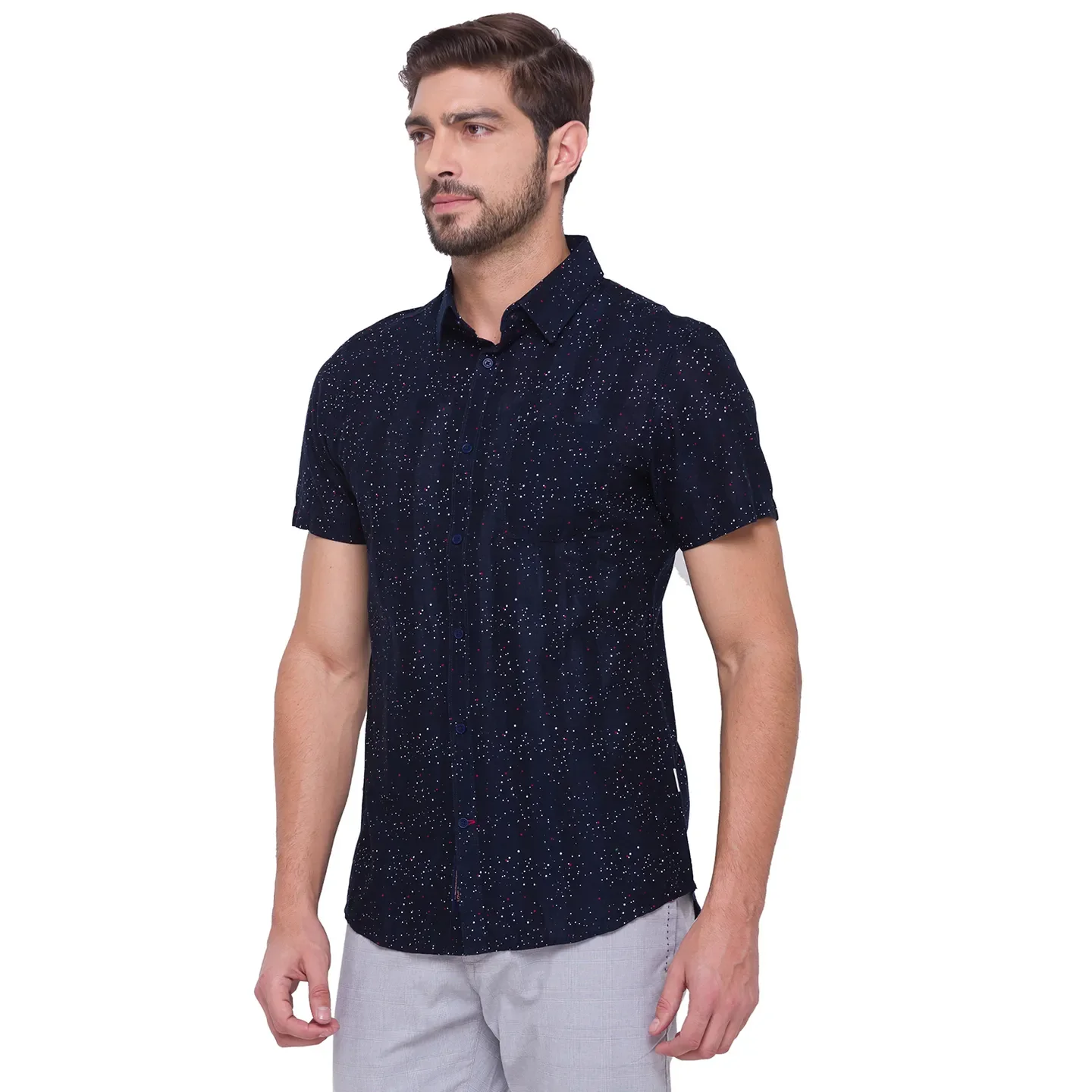 Blue Slim Straight Fit Regular Collar Short Sleeves Cotton Men's Shirt by Being Human Clothing - Image 2