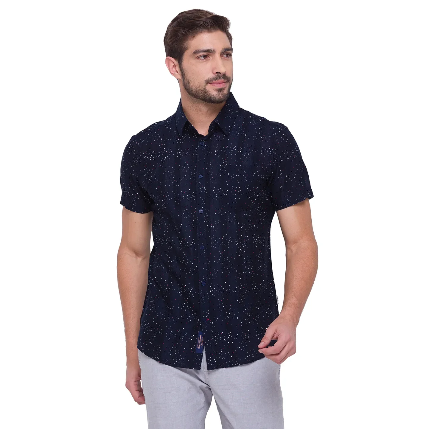 Blue Slim Straight Fit Regular Collar Short Sleeves Cotton Men's Shirt by Being Human Clothing - Image 4